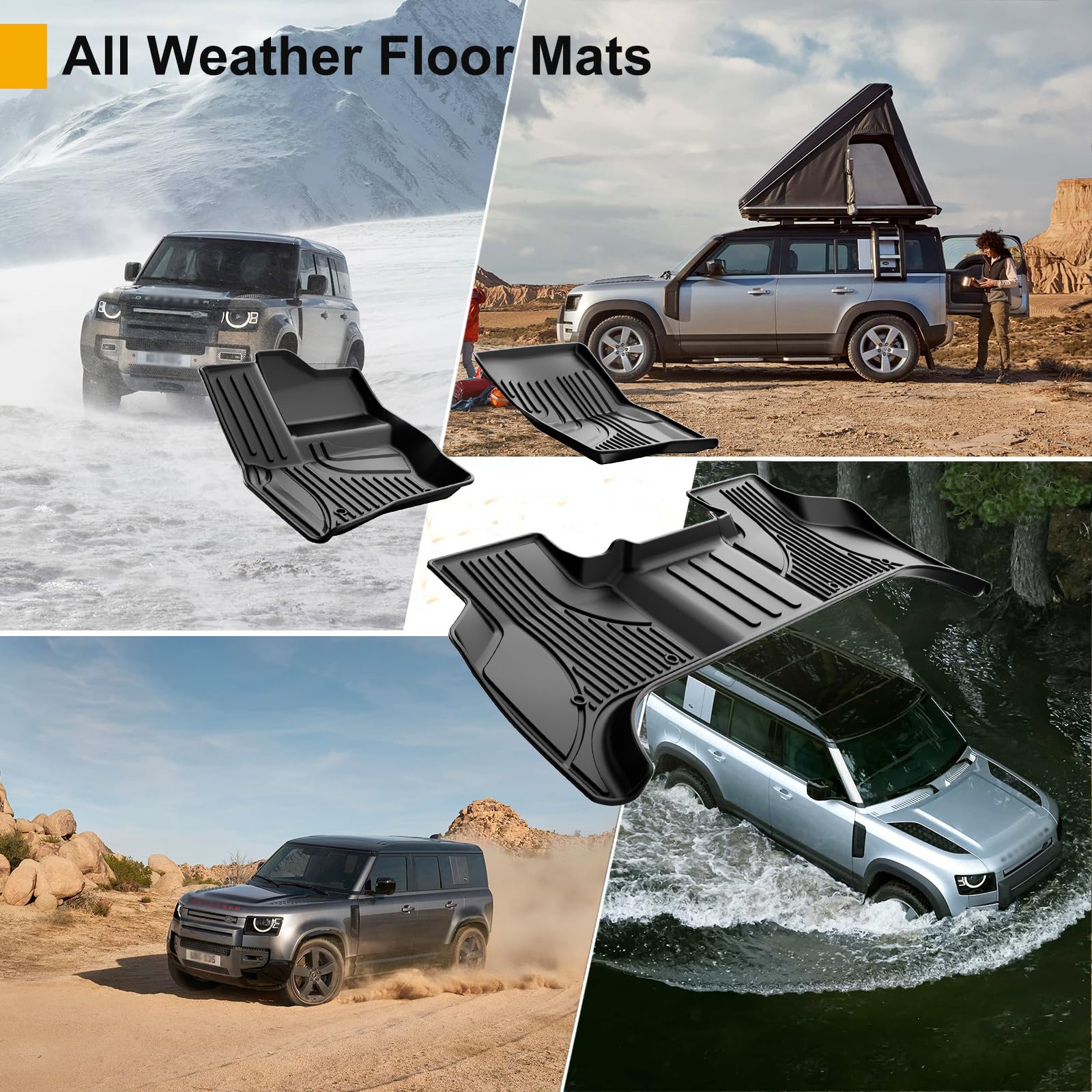 Custom Fit All-Weather Floor Mats for 2020-2025 Land Rover Defender 110 | 1st & 2nd Row Car Liners | Heavy Duty Protection for SUV, Off-Road & Daily Driving (4 Door 5 Seat Set)