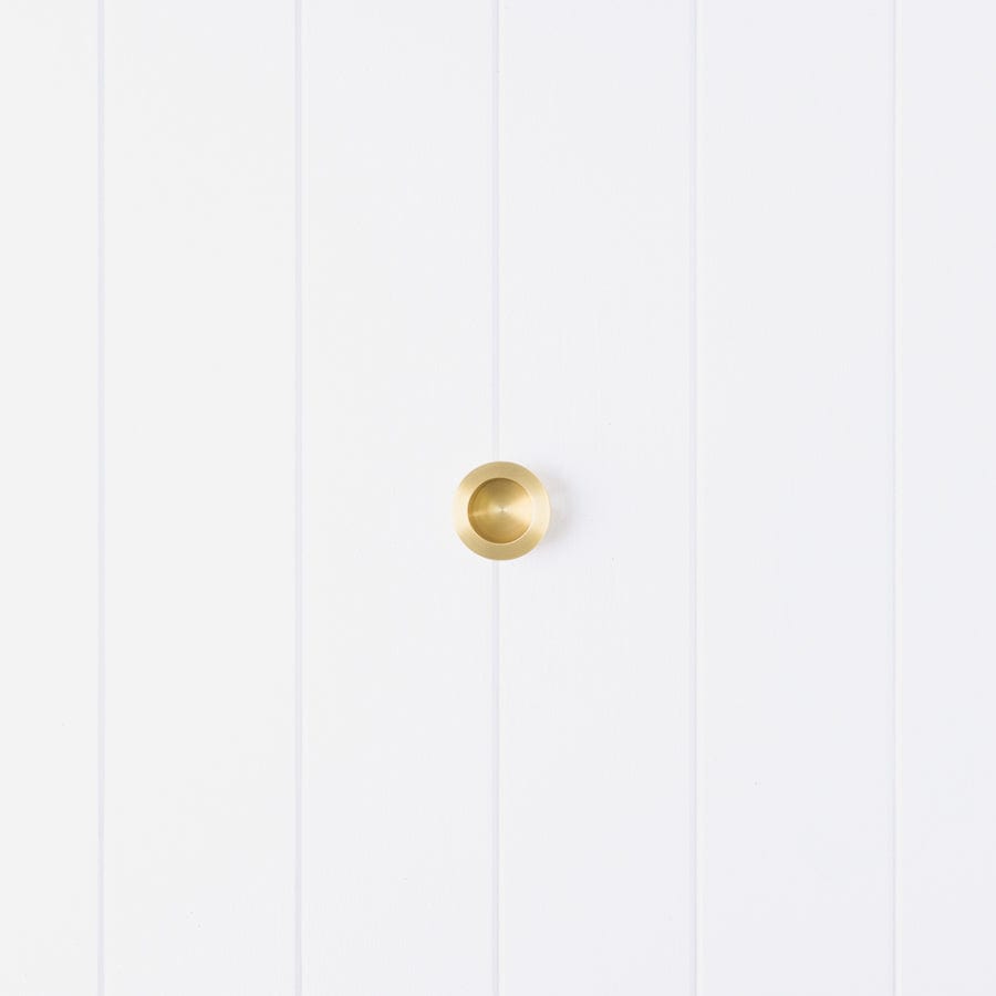 Round Brushed Brass Flush Pull Handle - Elegant Cabinet & Drawer Hardware for Modern Home Decor | Perfect for Kitchen, Bathroom & Furniture Upgrades