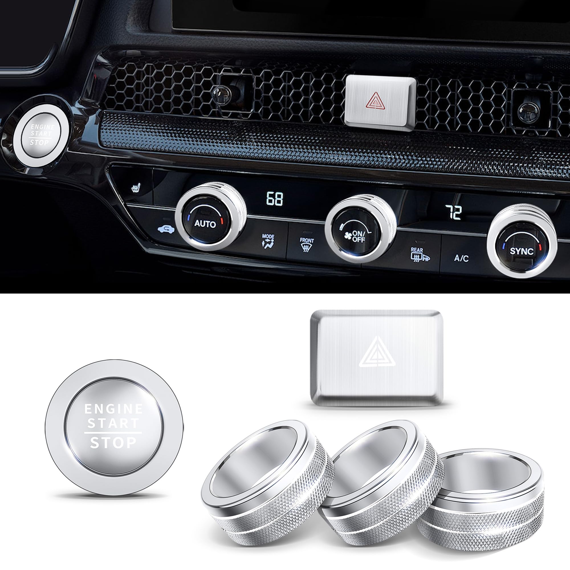 11th Gen Honda Accord HRV CRV Civic AC Knob Cover & Button Protector Set (6pcs Silver) - Interior Accessories for 2022-2025 Models - Prevent Scratches & Enhance Dashboard Style