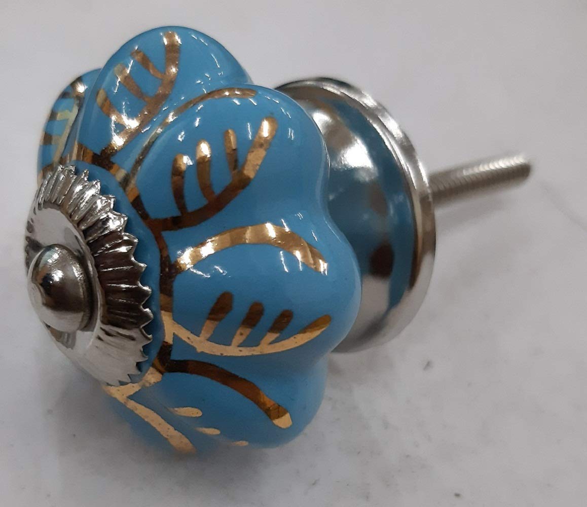 Turquoise & Gold Ceramic Cabinet Knobs - 1 Pack (1-4/7 inch) - Vintage Drawer Pulls for Kitchen, Dresser, Cupboard & Furniture - Easy Installation & Durable Design