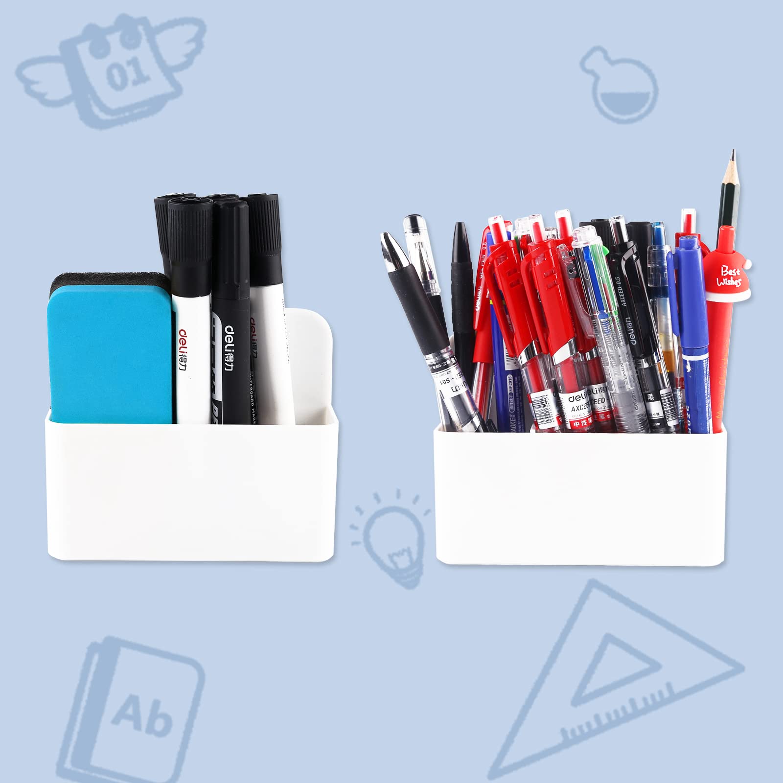 Vetoo 2 Pack Magnetic Pencil and Marker Holder - White Plastic Organizer for Office, School, or Workshop - Perfect for Fridge, Whiteboard, and Metal Surfaces