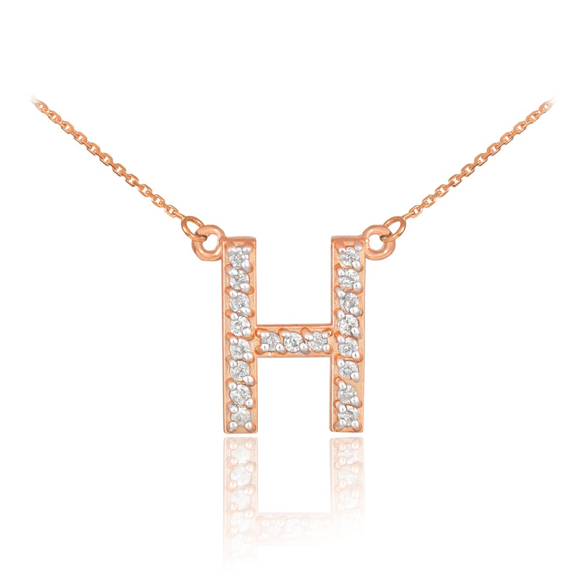 14K Rose Gold Diamond Letter H Initial Pendant Necklace for Women - Personalized Name Jewelry Gift for Birthday, Anniversary & Valentine's Day