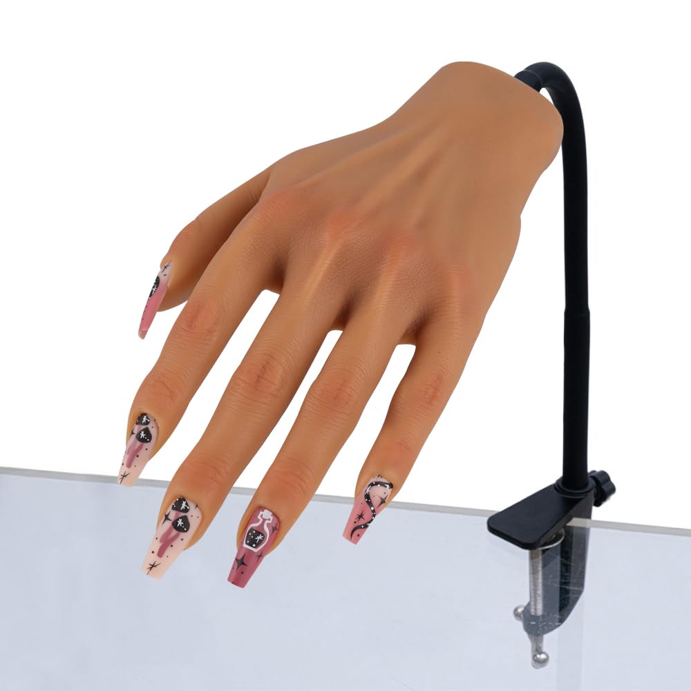 Professional Silicone Practice Hand for Acrylic Nails - Adjustable Mannequin Hand for Nail Art Training - Life-Size Fake Hand for DIY Nails, Beginners & Salon Artists - Perfect for Home Practice & Professional Nail Technician Training