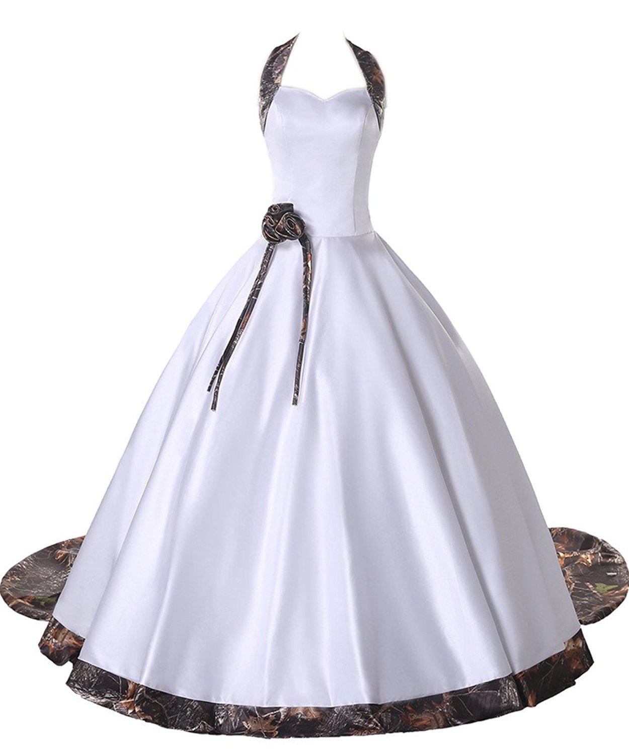 iLovewedding White Camo Long Wedding Dress Halter Bridal Gown with Detachable Train - Perfect for Beach Weddings, Outdoor Ceremonies & Romantic Photoshoots