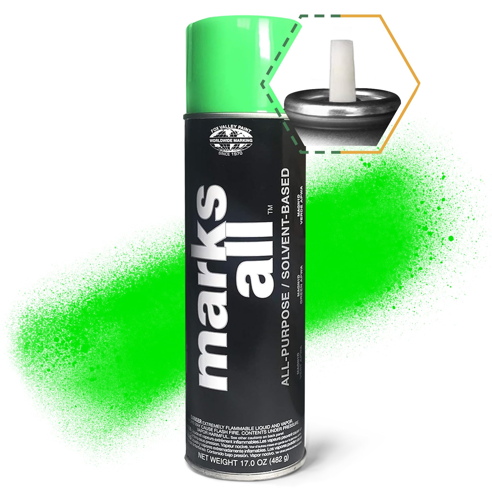 Fox Valley Marks All Utility Marking Paint Spray Can - 18 oz (Pack of 12), Fluorescent Green - Lawn, Tree, Driveway, Parking Lot & Grass Marking Paint for Easy Landscape, Construction & Property Maintenance