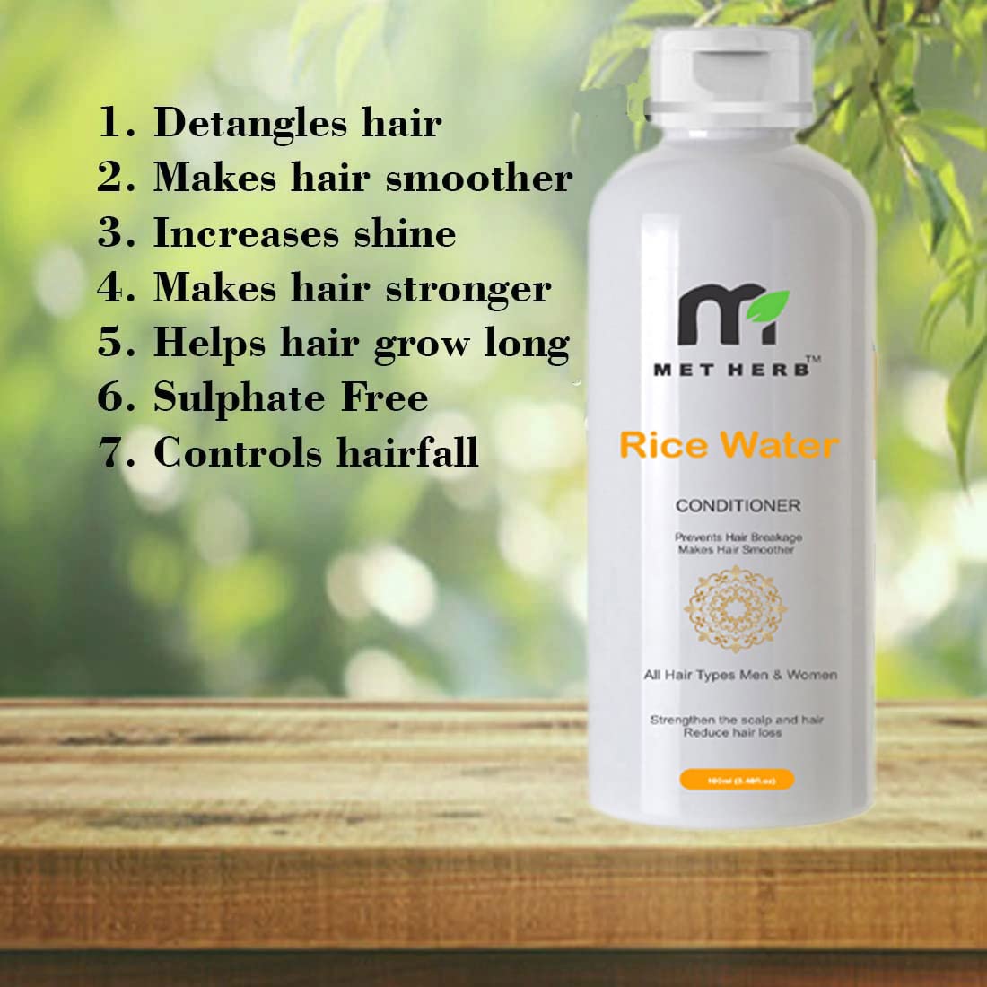 MET HERB Rice Water Hair Conditioner - 200ml | Natural Hair Treatment for Shine & Growth | Perfect for Dry, Damaged & Frizzy Hair at Home or Salon