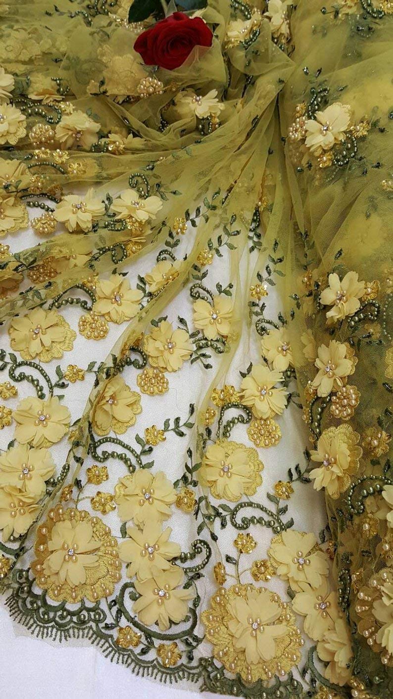 3D Floral Beaded Lace Fabric for Quinceañera & Bridal Gowns