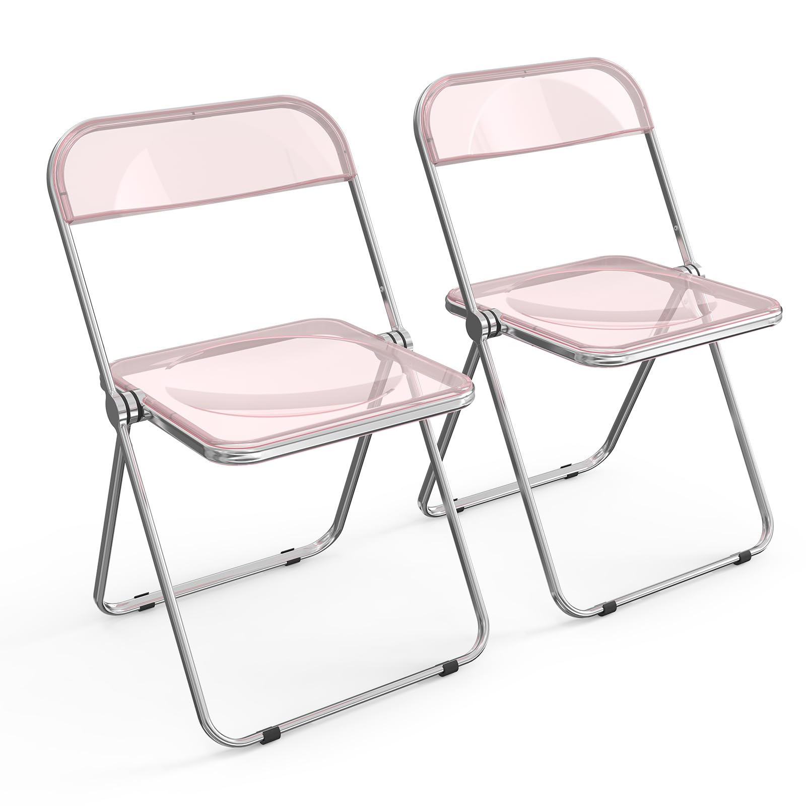 VINGLI 2 Pack Clear Acrylic Folding Chairs - Foldable Stackable Plastic Panel with Metal Chrome Frame - 350 lbs Weight Capacity - Pink - Perfect for Weddings, Parties, Events & Outdoor Gatherings