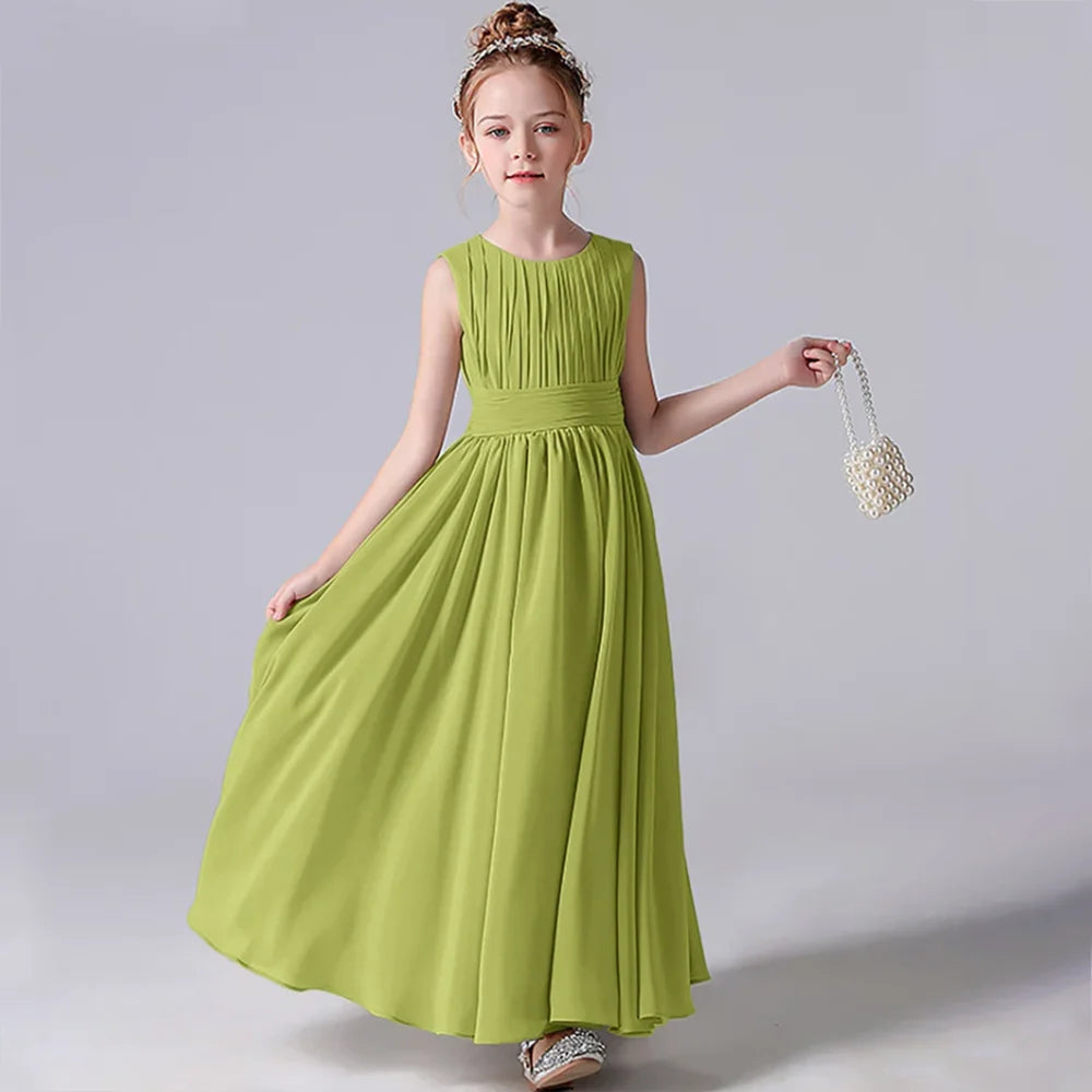Elegant Pleated Flower Girl Dress with Sash - Kids Wedding Gown, Party Dress, Pageant Outfit for Special Occasions & Formal Events