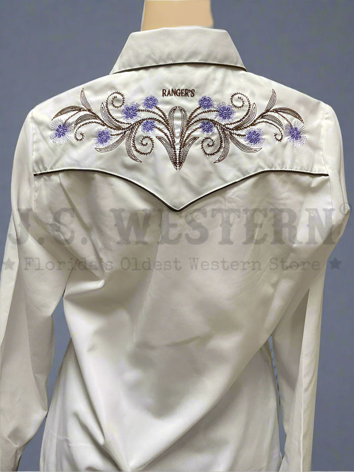 Women's Western Long Sleeve Embroidered Shirt - Rangers 081DA01 White Cowgirl Top for Rodeo, Country Music Festivals & Casual Wear