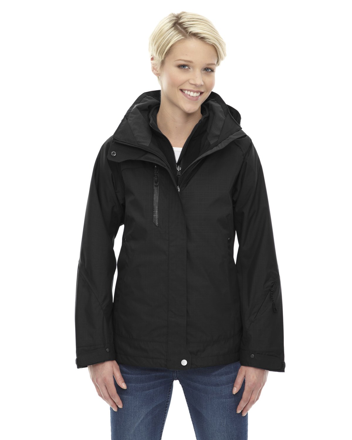 North End Ladies Caprice 3-in-1 Soft Shell Jacket - Waterproof Windbreaker with Removable Fleece Liner, Medium Size, Black (703) - Perfect for Hiking, Camping & Outdoor Activities