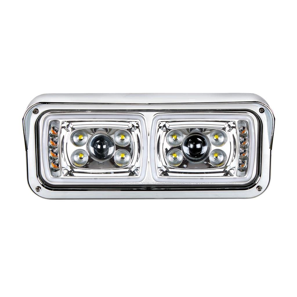 United Pacific 35823 LED Projection Headlight Assembly - Left Side (LH) 4x6 Inch Chrome Housing with High/Low Beam, LED Turn Signal & White Position Light | Fender Liner Included | Perfect for Jeep Wrangler, Ford F-150 & Chevy Silverado Off-Road Upgrades