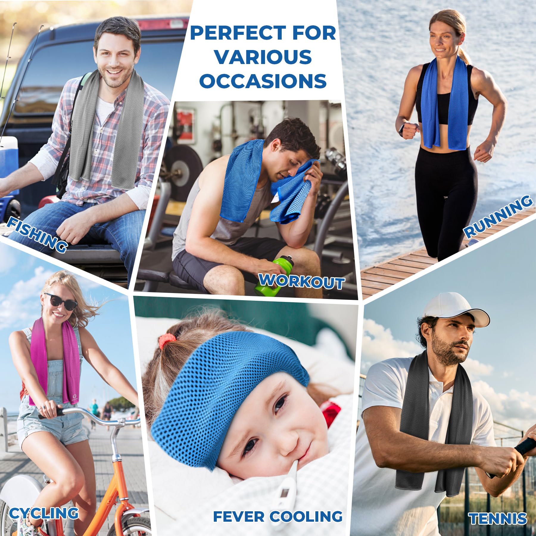Sukeen 4 Pack Cooling Towels for Neck & Face - Lightweight Microfiber Sweat Towels | Soft, Breathable & Quick-Drying | Perfect for Workout, Yoga, Golf, Gym, Camping, Running & Outdoor Sports (40