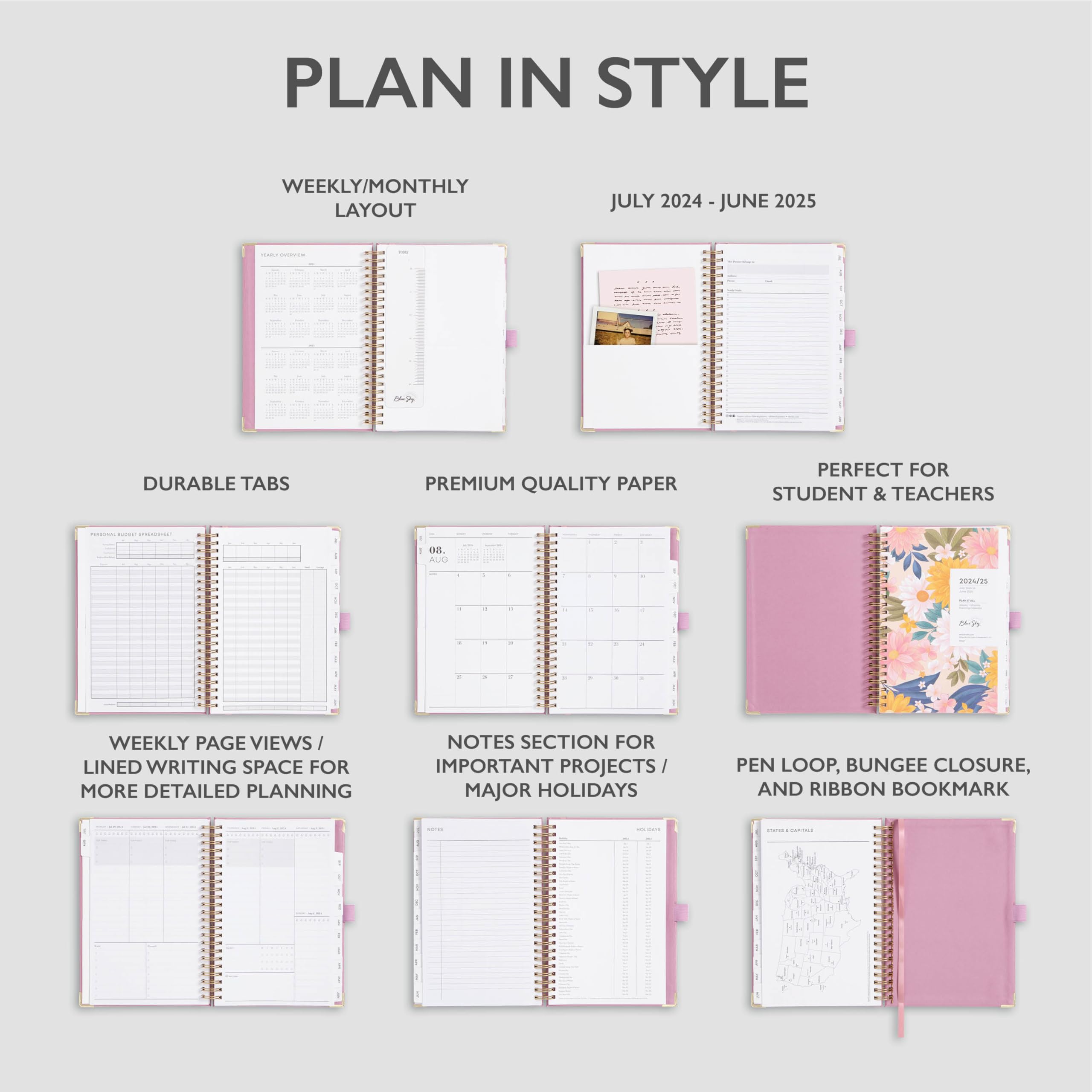 Blue Sky 2024-2025 Academic Planner - Weekly & Monthly Organizer, 5