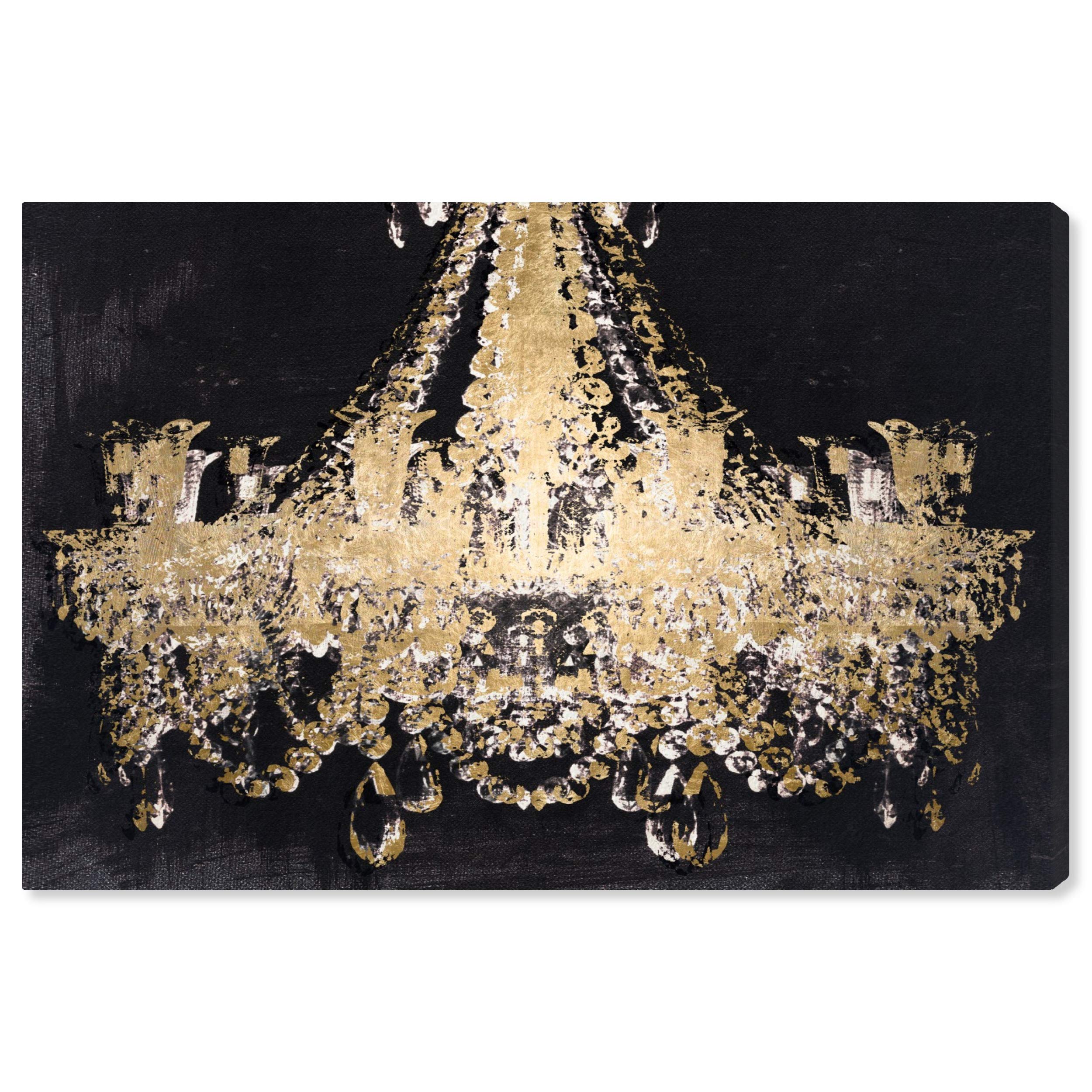 Oliver Gal Artist Co. 'Chandelier Gold' Fashion Glam Wall Art Canvas Print - 15x10 Inch Black Frame Home Decor for Living Room, Bedroom & Office