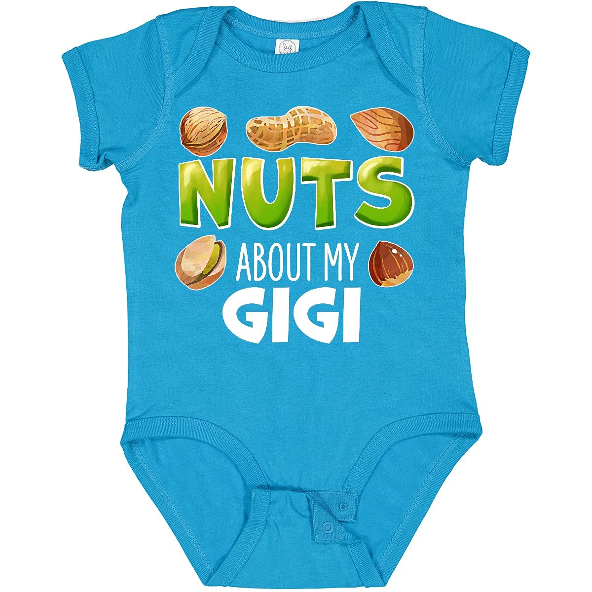 Inktastic Nuts About My Gigi Peanut Almond Pistachio Baby Bodysuit - Cute Organic Cotton Onesie for Grandparents Day, Family Photos & Newborn Gifts