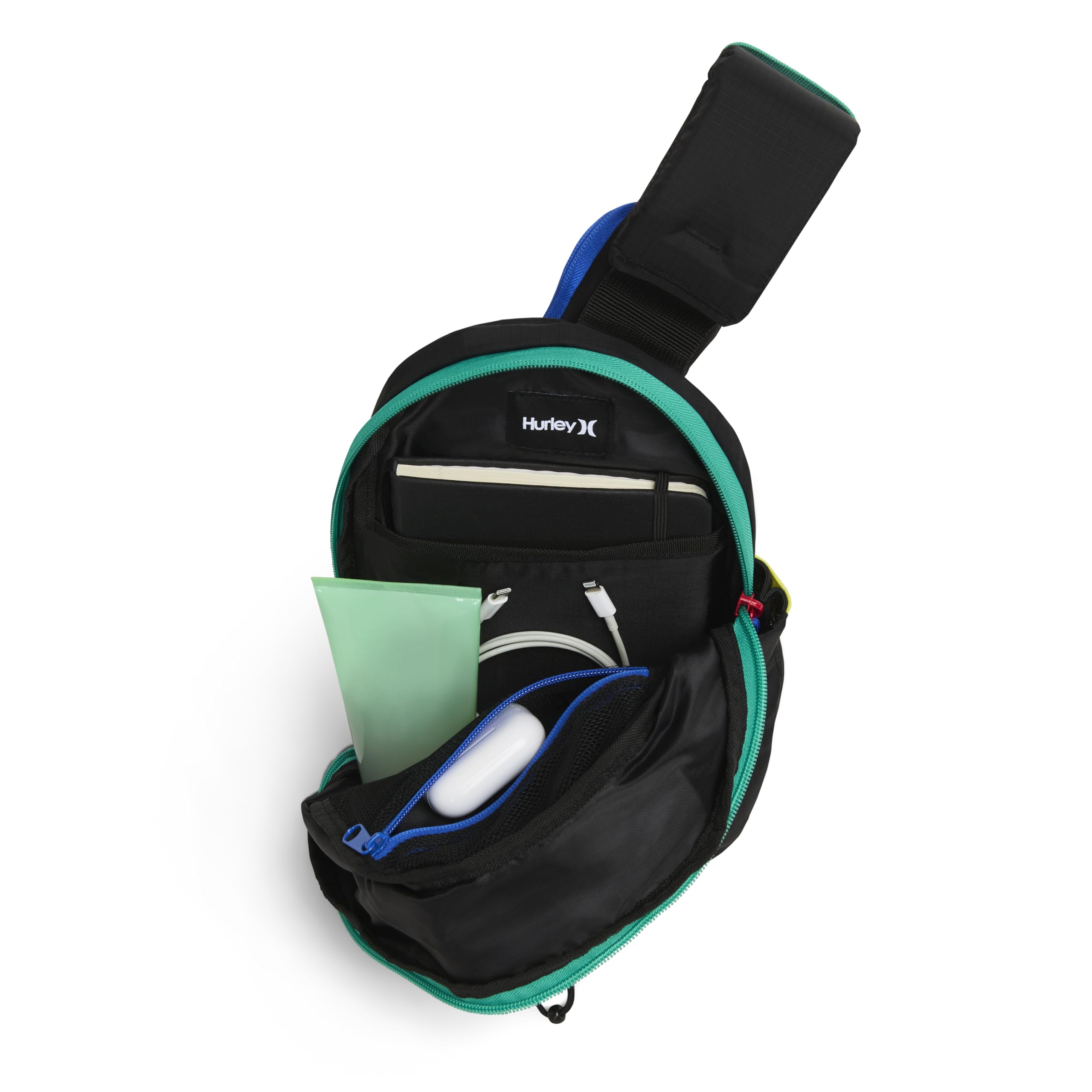 Hurley Men's Crossbody Sling Bag - Lightweight & Water-Resistant Travel Bag for Gym, Hiking & Daily Use (Black, One Size)