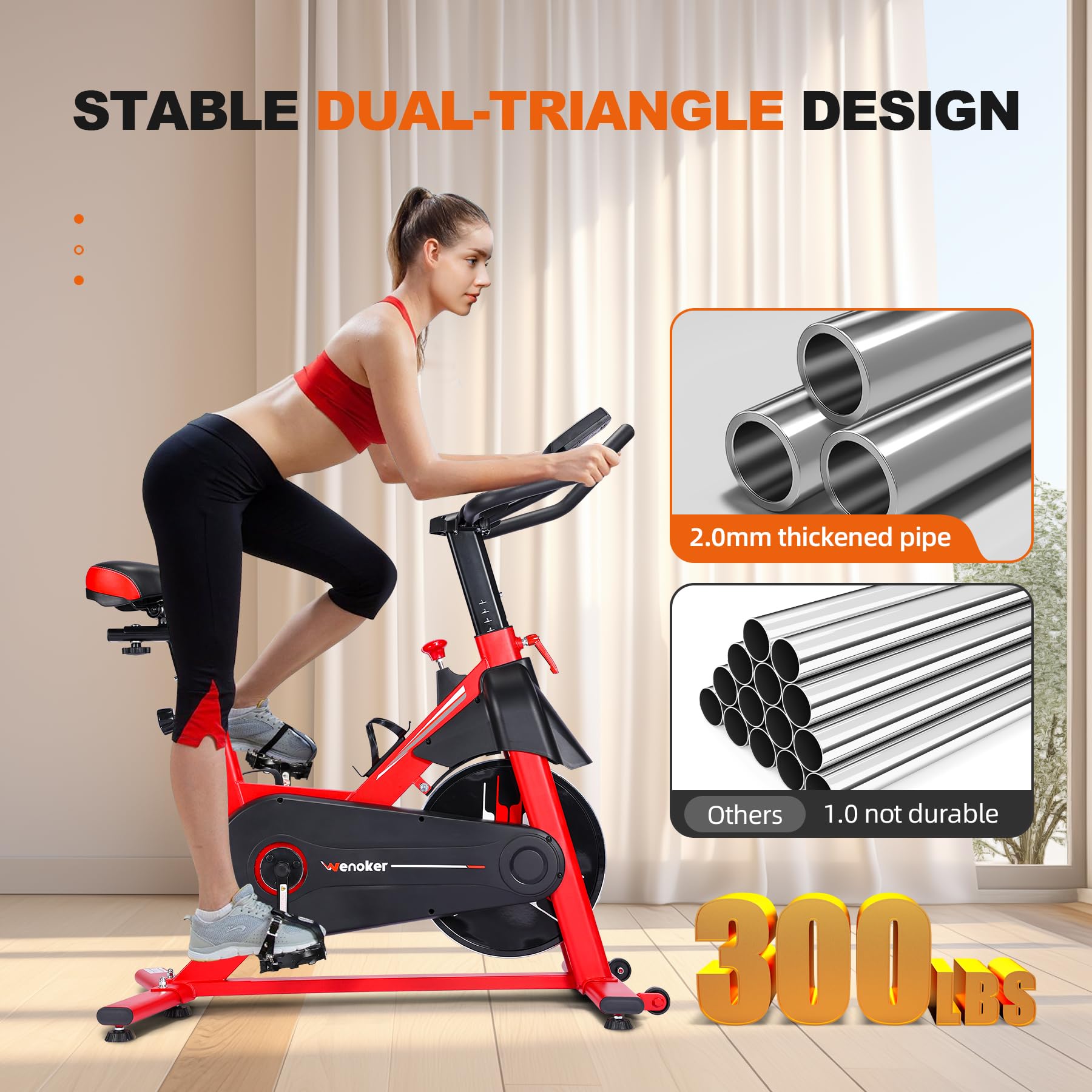 WENOKER Indoor Cycling Bike - Silent Belt Drive Exercise Bike with Heavy Flywheel & Digital Monitor for Home Gym Cardio Workout | Perfect for Small Spaces, Apartment Fitness & Low-Impact Training