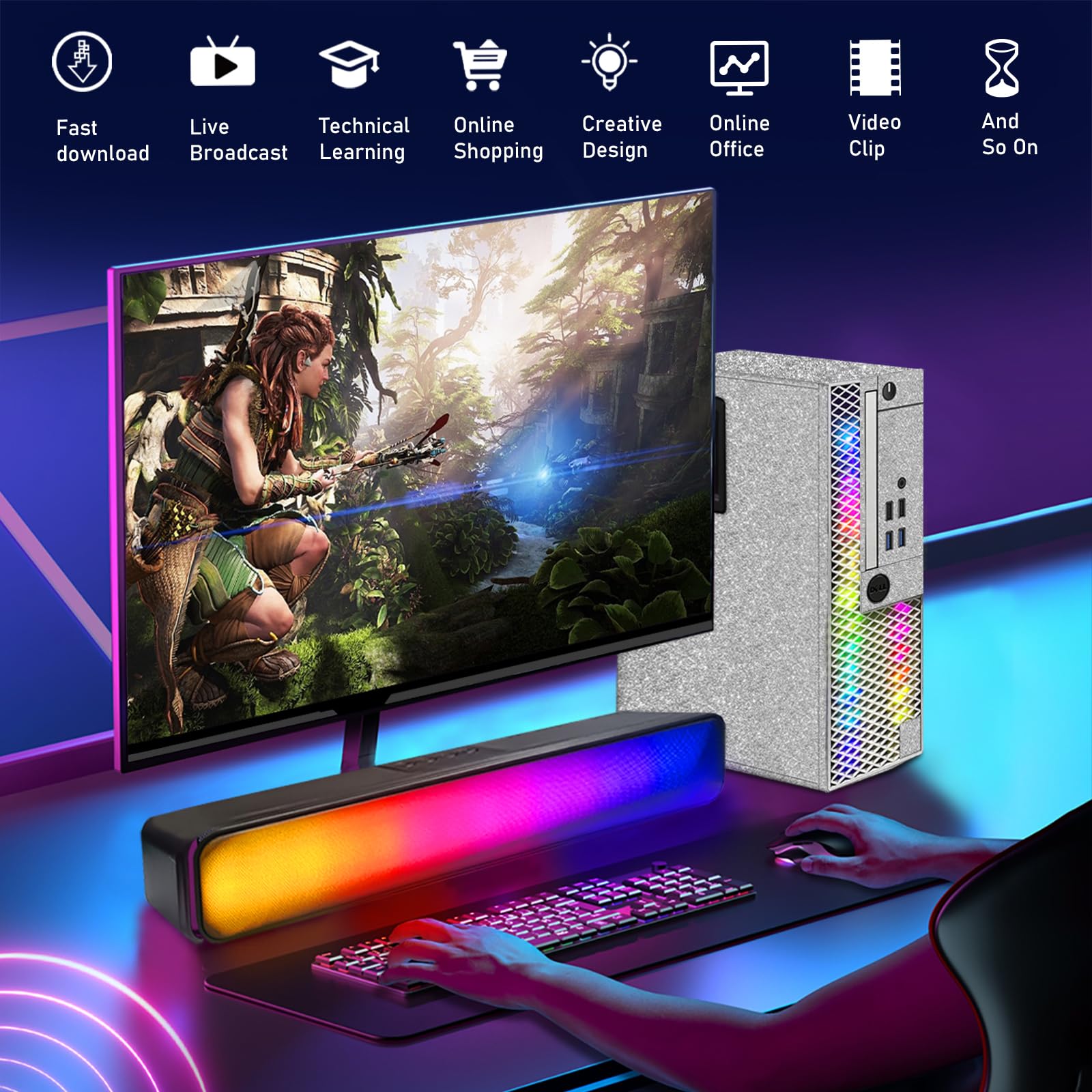 Refurbished Dell RGB Gaming PC - Intel i5, GT 1030, 32GB RAM for Esports & Streaming