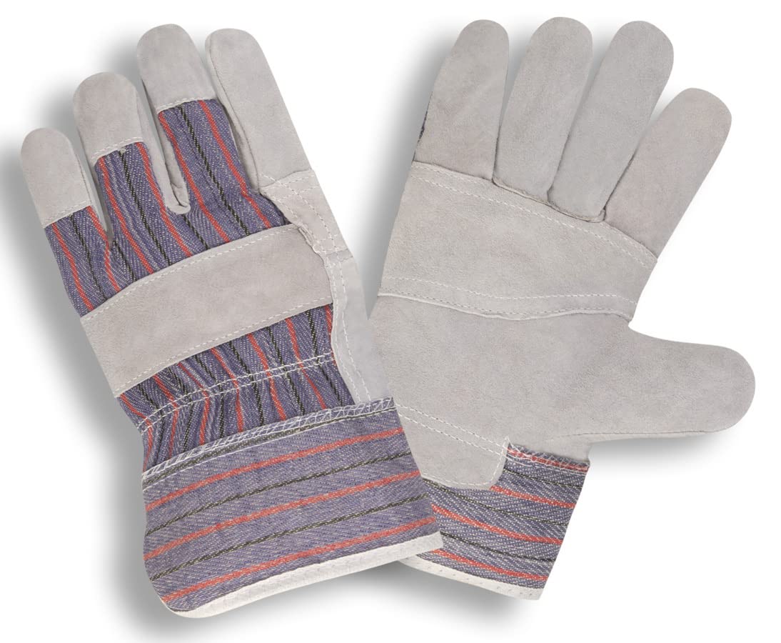 Cordova 7210 Economy Shoulder Leather Palm Work Gloves - Patch Palm, Striped Back, Starched Safety Cuff - Large Size (12-Pack) - Ideal for Construction, Landscaping, and Heavy-Duty Work