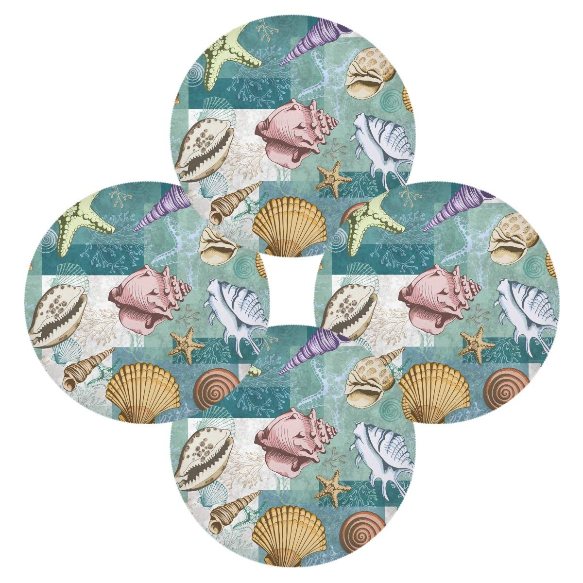 Seashells Corals Starfishes Round Non-Slip Place Mats Set of 6 - 15.4 Inch Holiday Table Mats for Kitchen, Dining Room, Beach Themed Parties & Coastal Home Decor