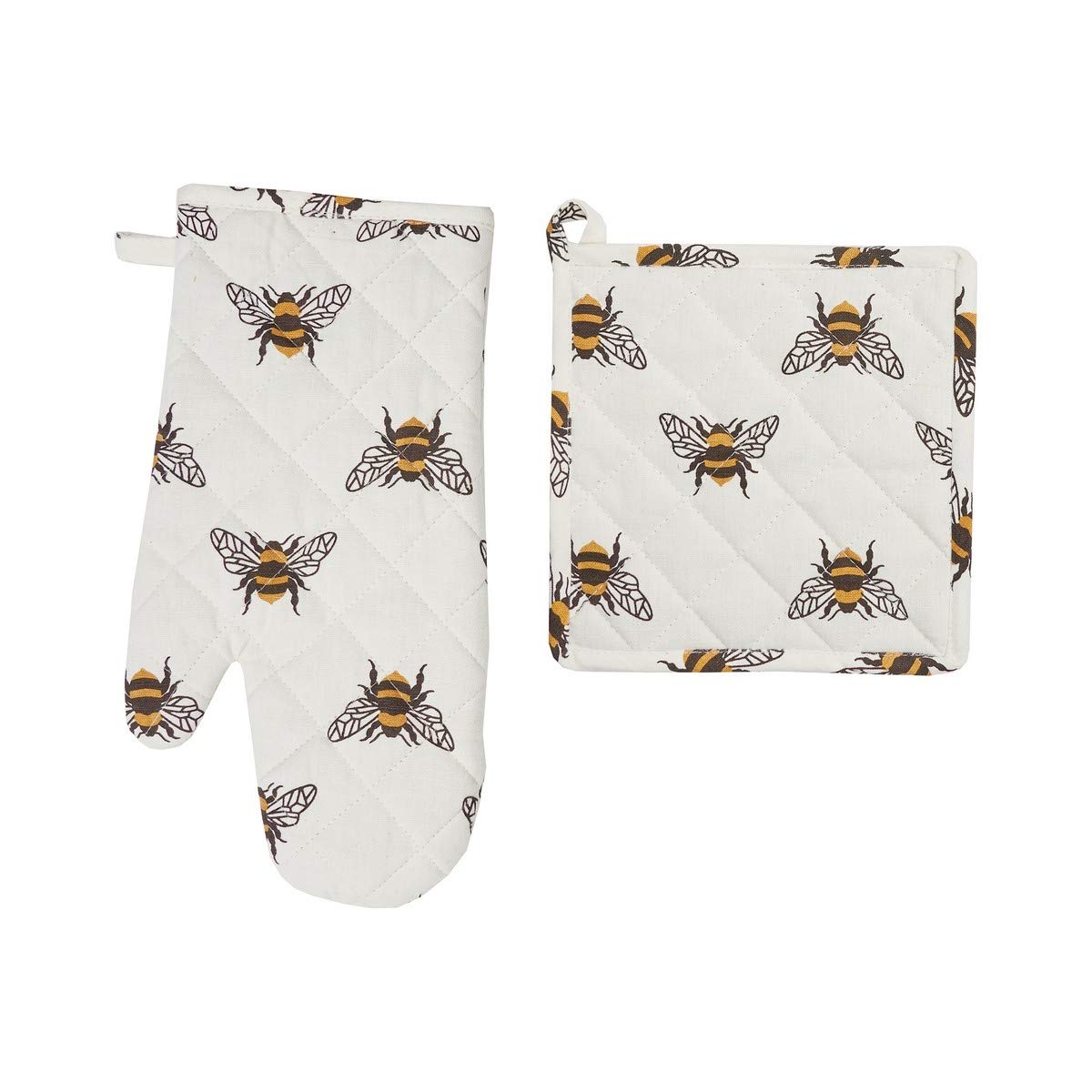 Bumble Bee Pot Holder and Oven Mitt Set - Heat Resistant Kitchen Gloves for Baking, Cooking, Grilling - Cute Bee Design for Home & Kitchen Use