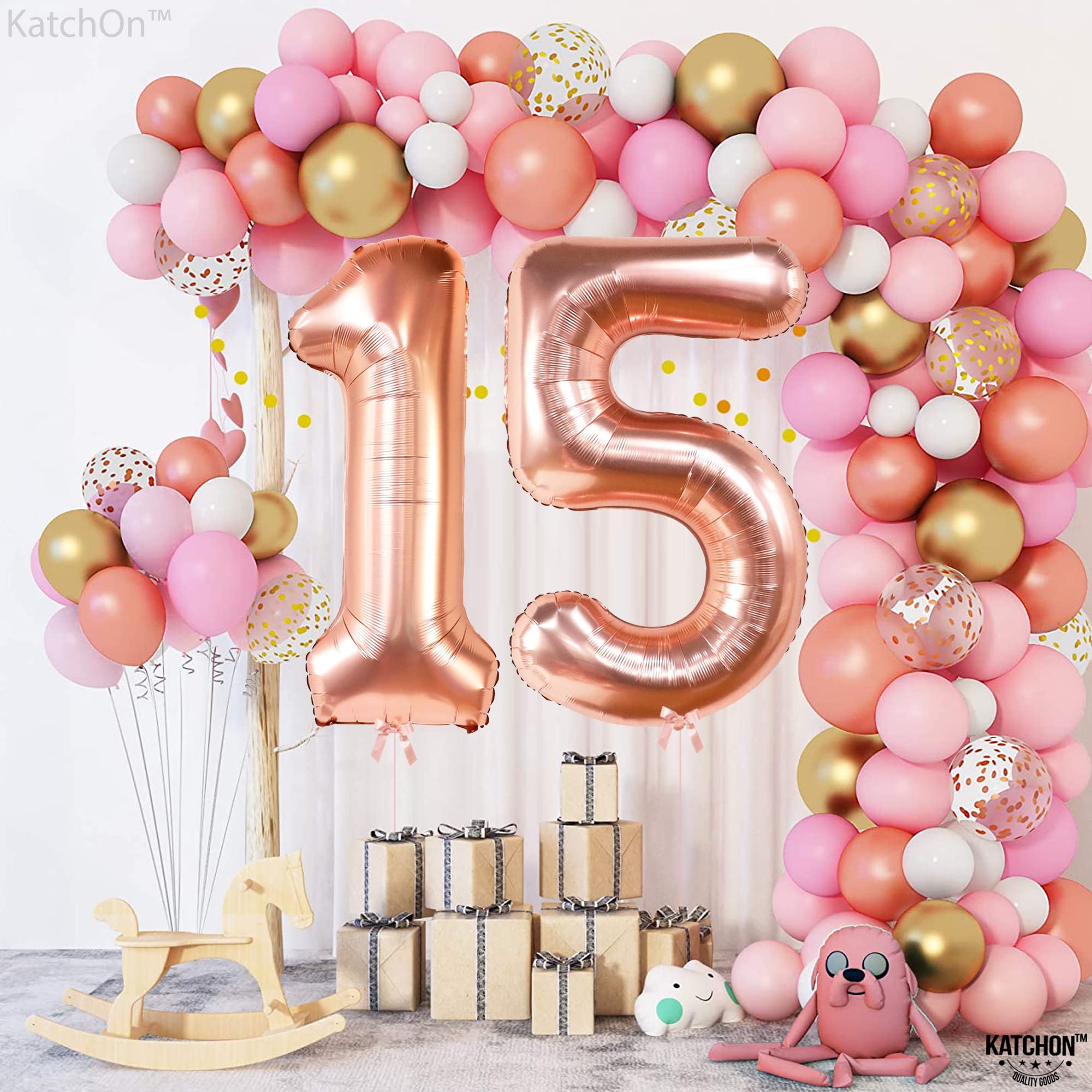 KatchOn Giant 15 Rose Gold Balloon Number - 40 Inch | 15th Birthday Decorations for Girls & Quinceañera | Large Rose Gold Number 15 Balloons for Party Decor | Perfect for Birthday Parties, Sweet 16, Anniversary Celebrations & Photo Backdrops