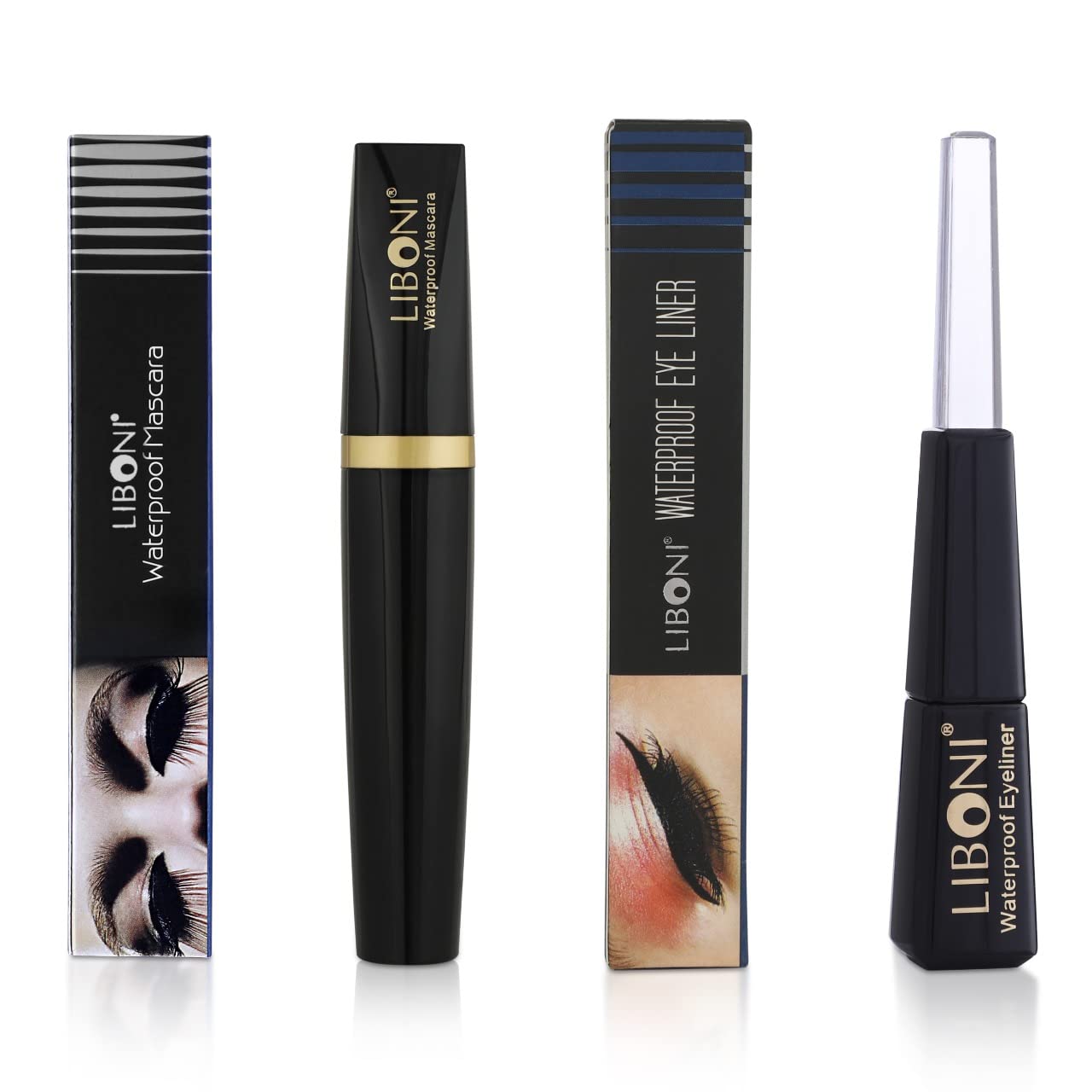 LIBONI Waterproof Eyeliner & Volumizing Mascara 2-Piece Set - Smudge-Proof Eye Makeup Kit for Long-Lasting Definition | Perfect for Day to Night Looks, Parties & Special Occasions