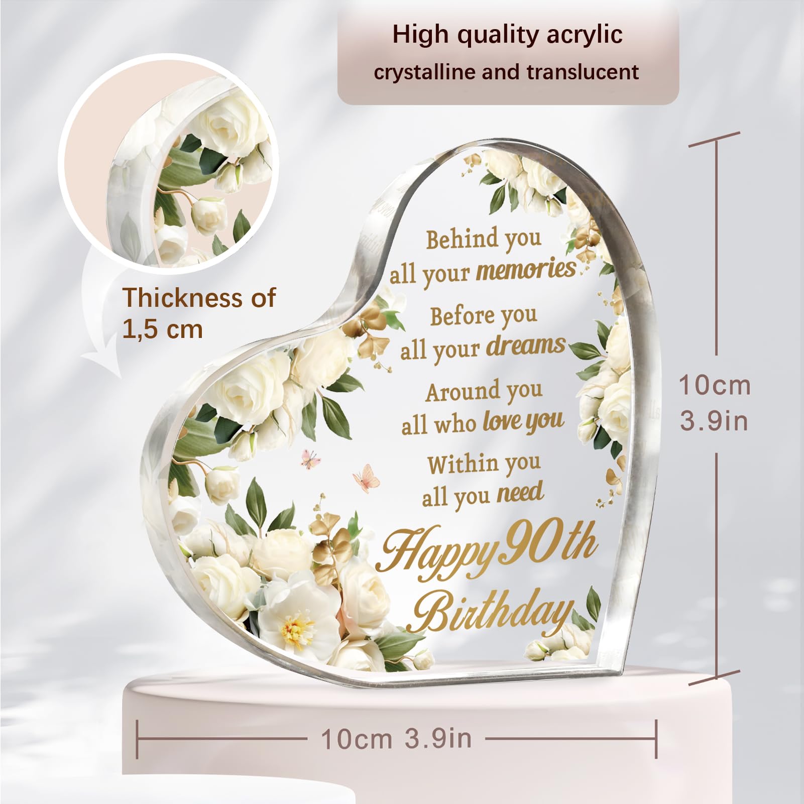 90th Birthday Gifts for Women - Personalized Acrylic Paperweight (3.9