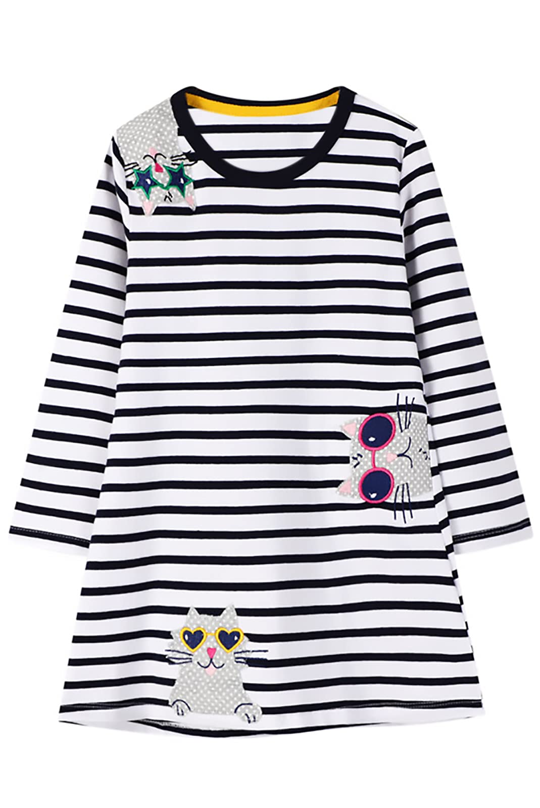 KISSOURBABY Girls Long Sleeve Cotton Dress - Vintage Print Casual Princess Dress for Toddler & Kids - Perfect for Birthday Party, School, Holiday & Everyday Wear