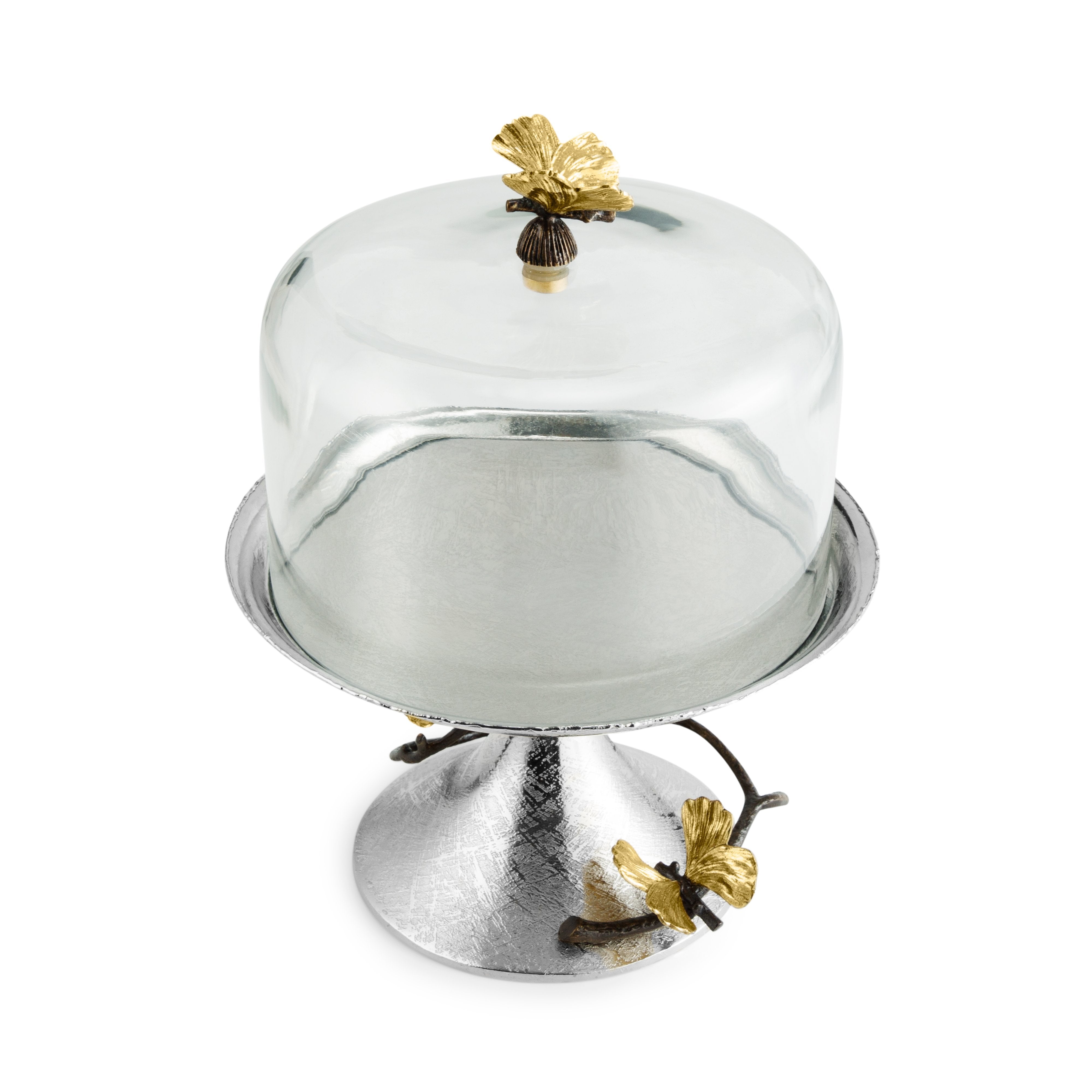 Butterfly Ginkgo Leaf Ceramic Pastry Dish with Glass Dome - Elegant Serving Platter for Desserts, Cakes, and Afternoon Tea Parties