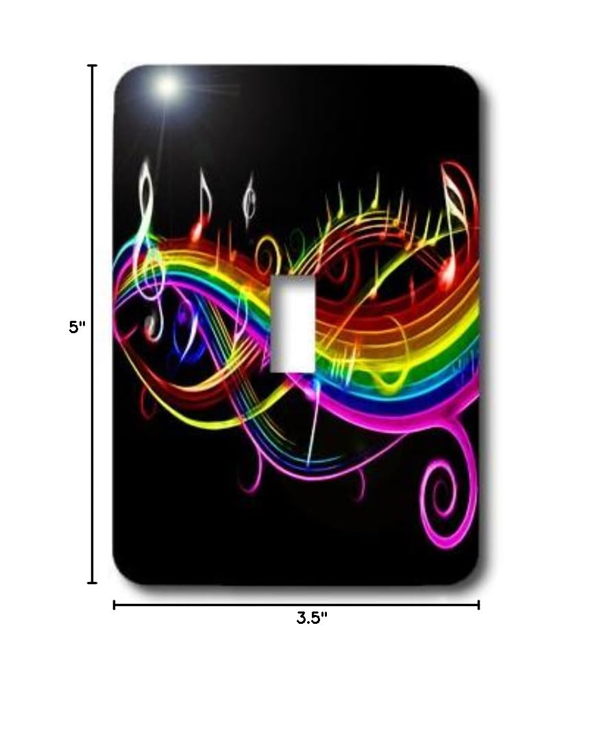 3D Neon Rainbow Music Notes Light Switch Cover - Decorative Wall Plate for Bedroom, Kids Room & Music Studio - Waterproof & Durable Plastic Design
