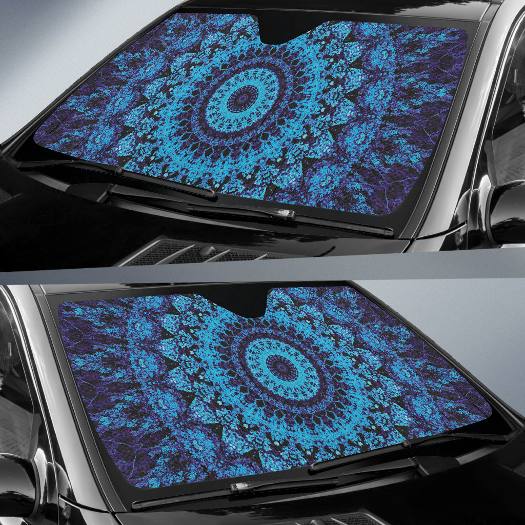 Blue Mandala Circle Car Sun Shade for Windshield - UV Protection & Heat Blocking for Cars, SUVs, Trucks | Perfect for Summer, Road Trips & Parking
