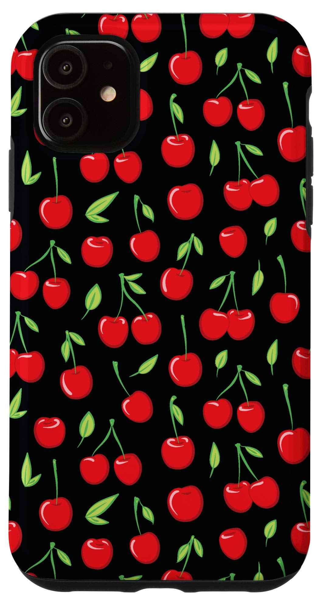 Colorful Cherry Fruits iPhone 11 Case - Stylish Black Protective Cover with Cheerful Cherry Pattern - Perfect for Everyday Use, Travel & Gift Giving