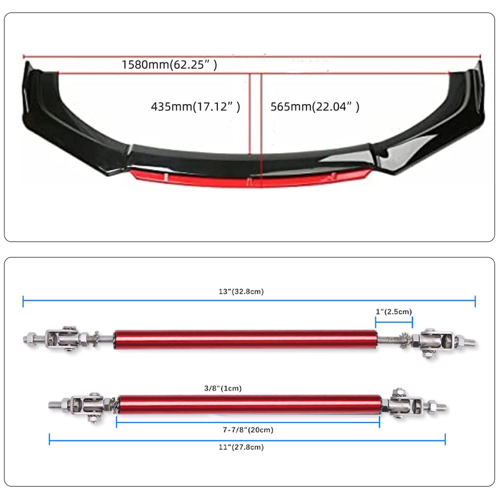 Universal Front Bumper Lip Body Kit - Black & Red ABS Front Spoiler Splitter with 8-10