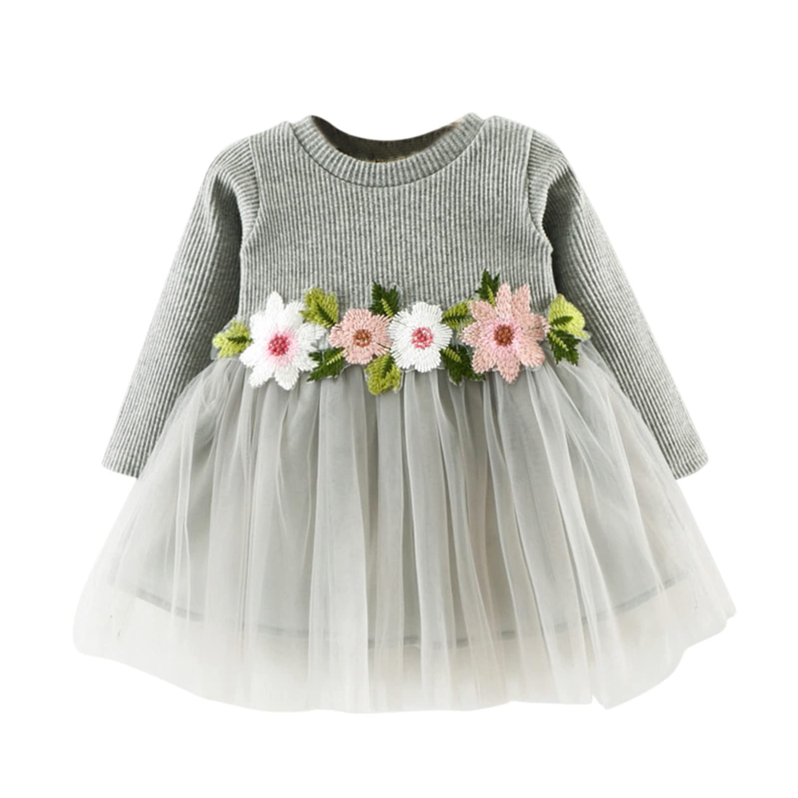 Toddler Baby Girl Floral Long Sleeve Ruffle Dress - Princess Party, Wedding & Baptism Outfit - Spring Summer Dress for Special Occasions & Photo Shoots