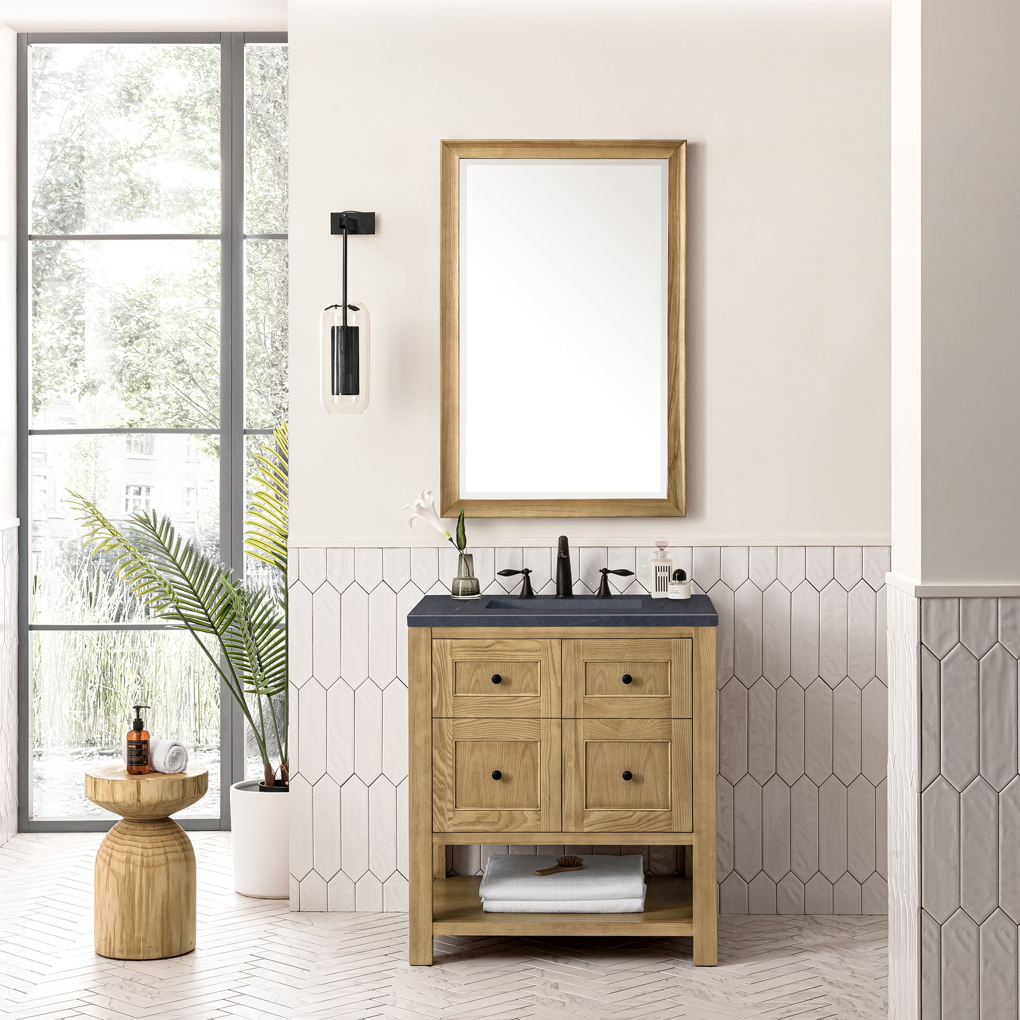 Breckenridge 30 Inch Single Bathroom Vanity in Light Natural Oak with 3CM Charcoal Soapstone Top - Perfect for Modern Farmhouse and Coastal Style Bathrooms