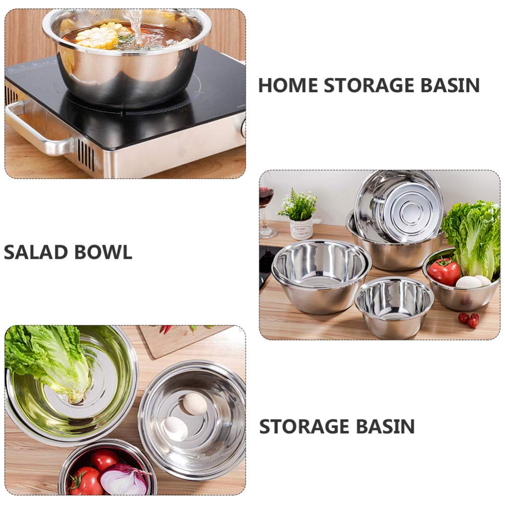 Hemoton 3-Piece Stainless Steel Mixing Bowl Set - Multi-Purpose Kitchen Prep Bowls for Mixing, Salad, Dough, Eggs & Pasta | Durable Metal Soup & Serving Bowls for Cooking, Baking & Food Storage | Perfect for Home & Restaurant Use