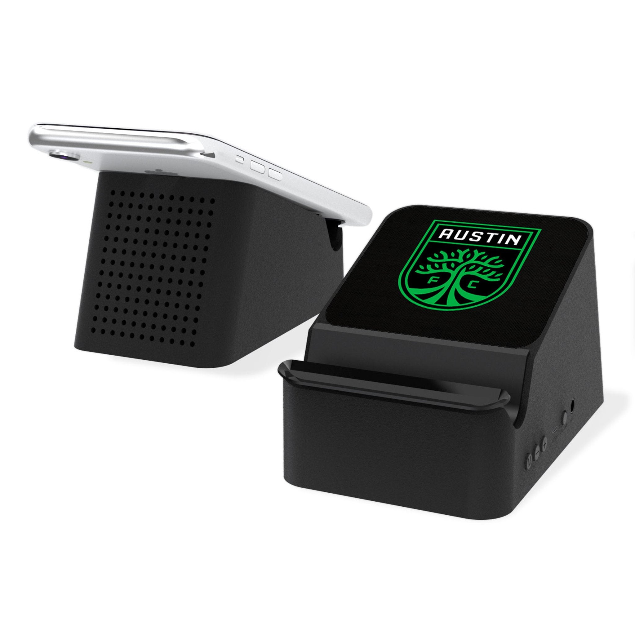 Austin FC Wireless Charging Station with Bluetooth Speaker - Fast Qi Charging for iPhone & Android - Perfect for Home, Office, and Game Day Parties
