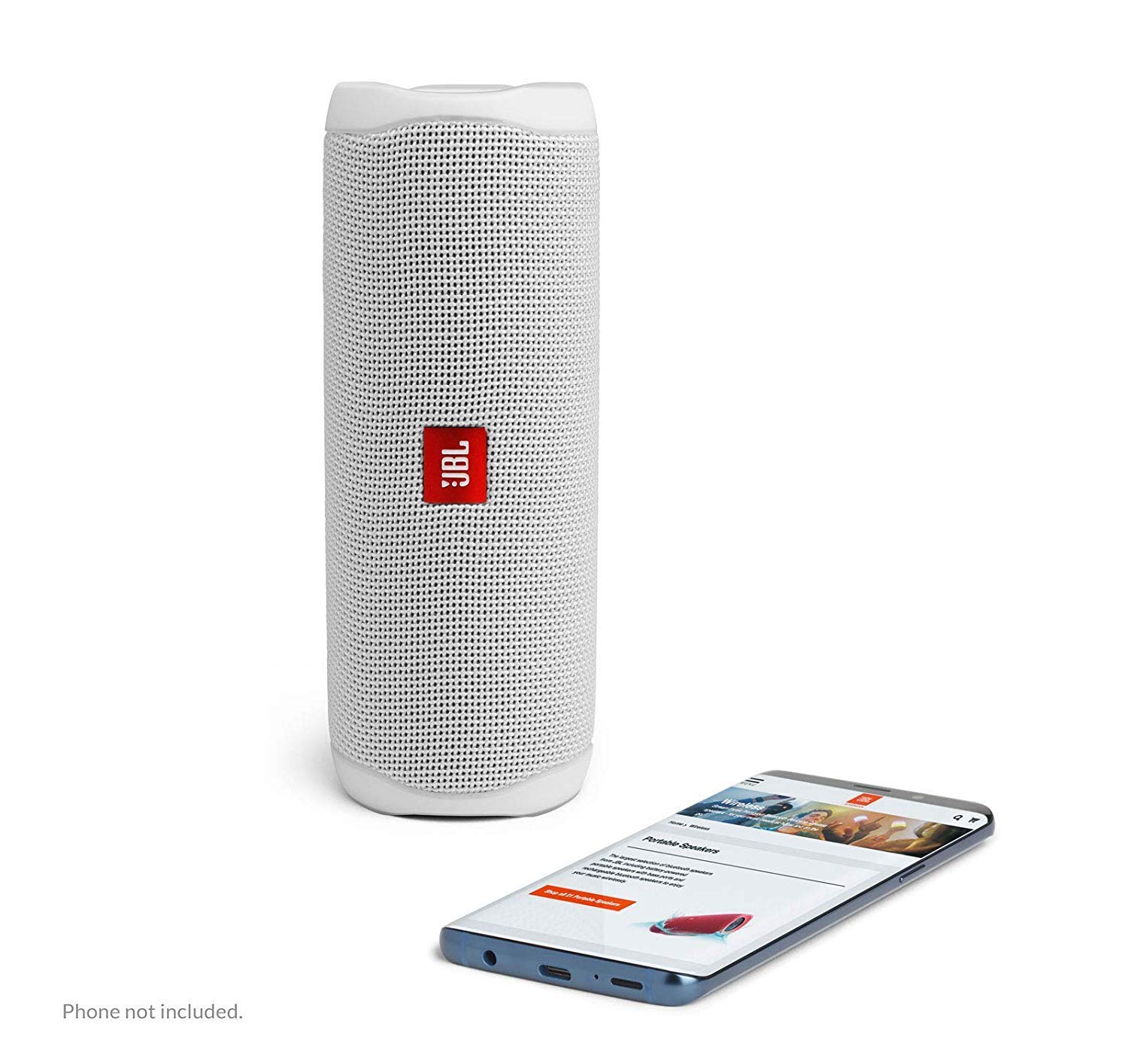 JBL FLIP 5 Waterproof Portable Bluetooth Speaker - Wireless Outdoor Speaker with 12 Hours Playtime, IPX7 Rating, White (Renewed) - Perfect for Beach, Pool, Camping & Travel