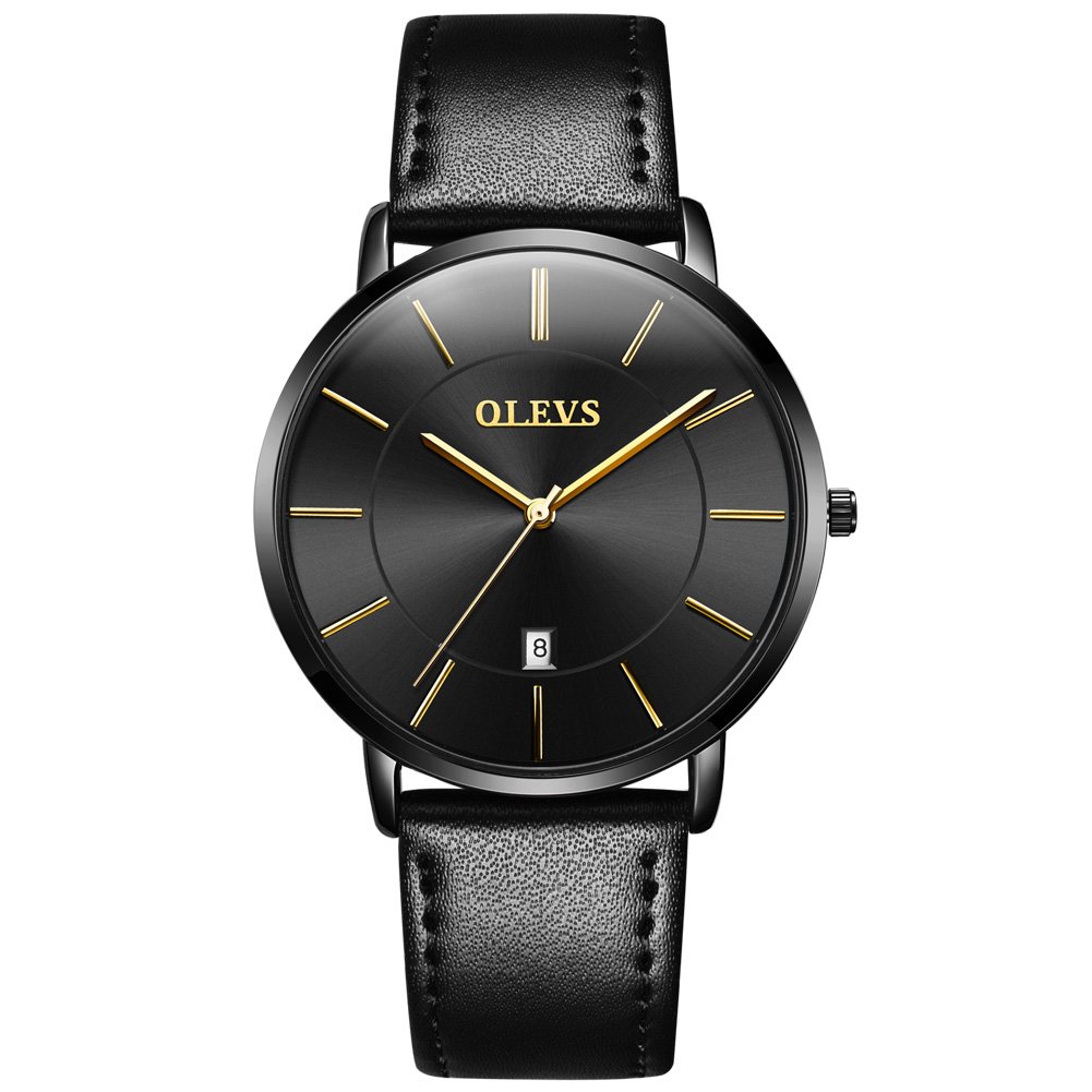 OLEVS 6.5mm Ultra-Thin Men's Watch - Minimalist Analog Quartz Wristwatch with Date Calendar, Leather Strap, Waterproof - Perfect for Business, Casual & Everyday Wear