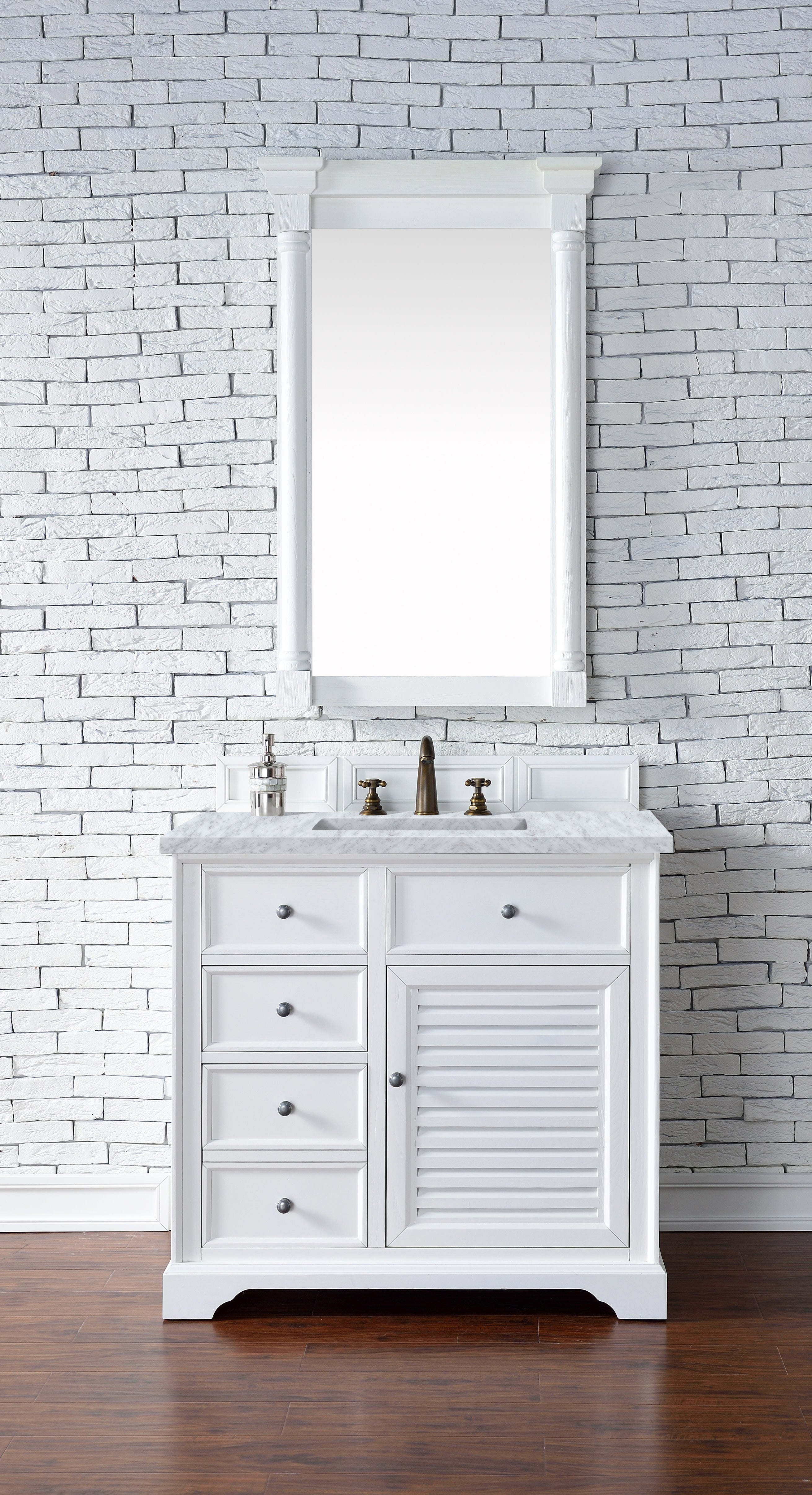 Savannah 36-Inch Bright White Bathroom Vanity with 3CM Carrara Marble Top - Perfect for Modern Master Bathrooms & Powder Rooms