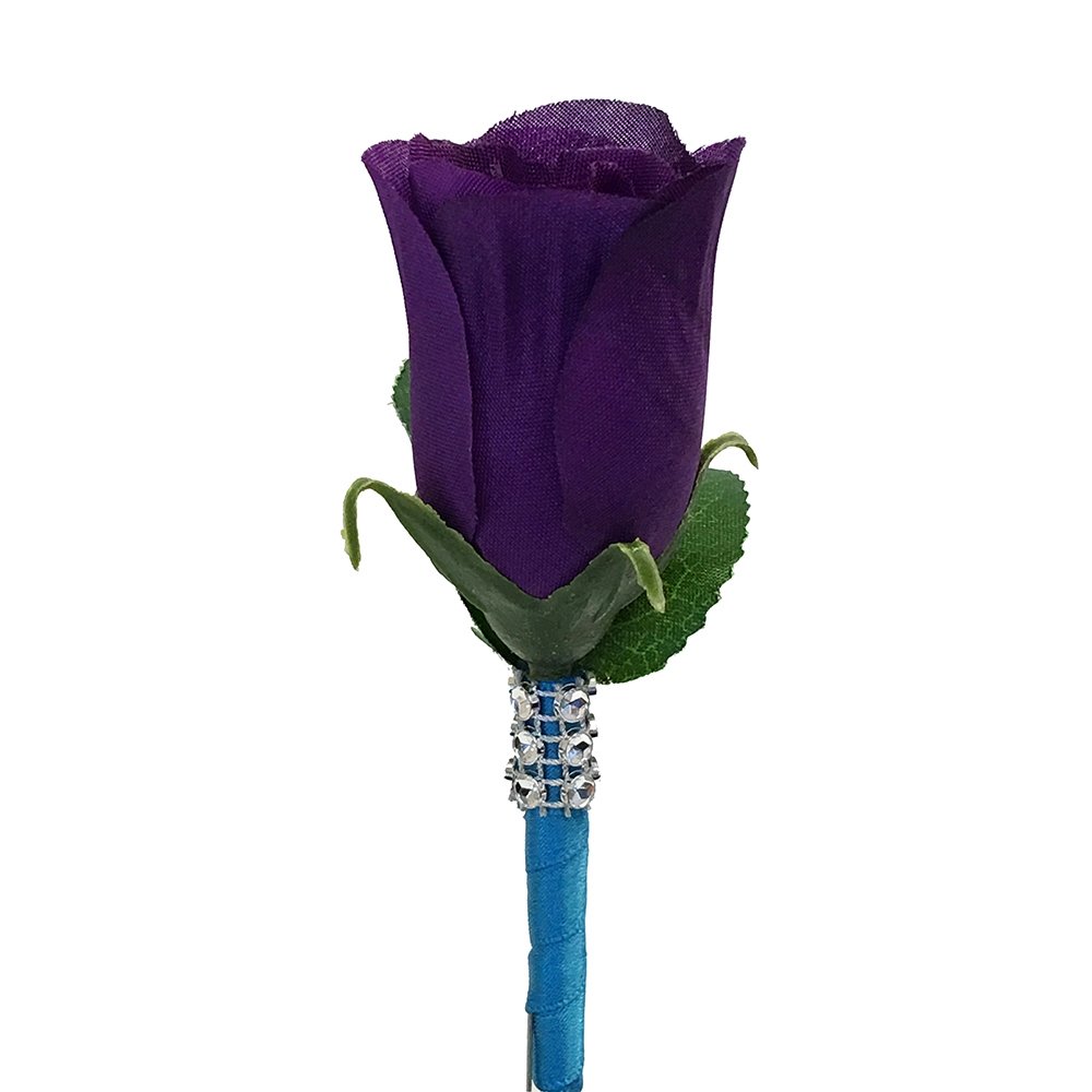 Angel Isabella Boutonniere - Elegant Purple Rose Corsage with Turquoise Malibu Ribbon for Weddings, Prom & Special Events | Handmade Floral Accessory