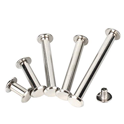 50pcs M5 Nickel Plated Binding Screws Nail Rivet Studs for Photo Albums, Account Books, Leather Craft, Belts & Wallets - 33mm Stem Length - DIY Leatherworking & Bookbinding Supplies