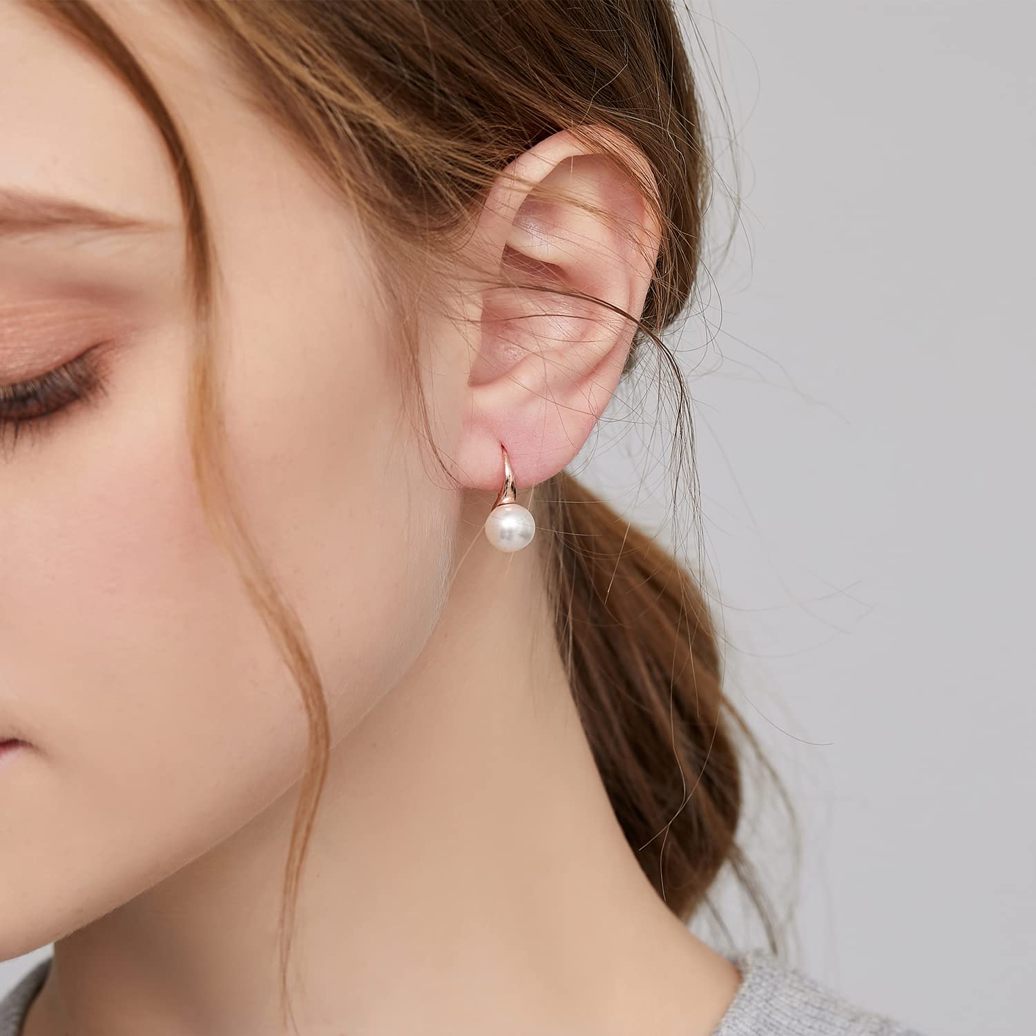 925 Sterling Silver Pearl Dangle Earrings for Women | 8MM-10MM White Pearl Drop Earrings with Diamond Accents | Elegant Jewelry Gift for Wedding, Party & Date Night
