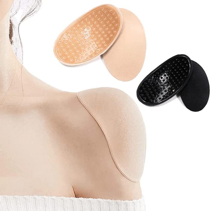 VATTU Sensual Silicone Shoulder Pads for Women | Reusable Breathable Adhesive Shoulder Enhancer Pads | Slip-Resistant Narrow Shoulder Push Pads for Dresses & Tops | Black & Nude Colors | Perfect for Formal Wear, Wedding Dresses & Office Attire