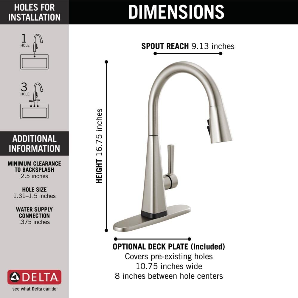 Delta 19802TZ-SP-DST Brushed Nickel Touchless Kitchen Faucet with Pull-Down Sprayer - Touch2O Technology & SpotShield Stainless Finish for Modern Kitchens, Easy Cooking & Dishwashing