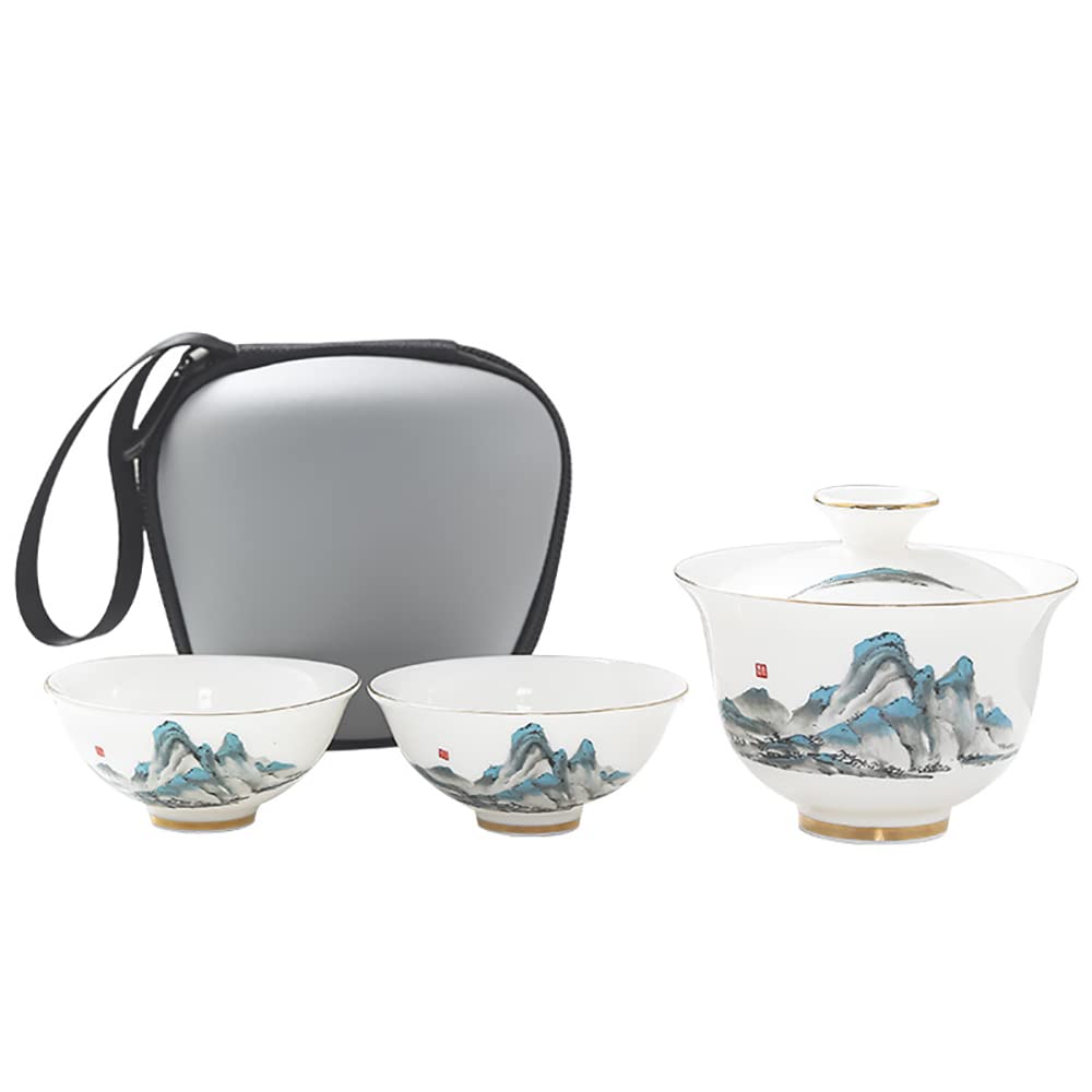 Premium White Porcelain Kung Fu Tea Set - 1 Teapot & 2 Cups - Traditional Asian Ceramic Tea Ware for Adults & Tea Enthusiasts - Perfect for Home, Office, Meditation & Gift Giving (Elegant Packaging)