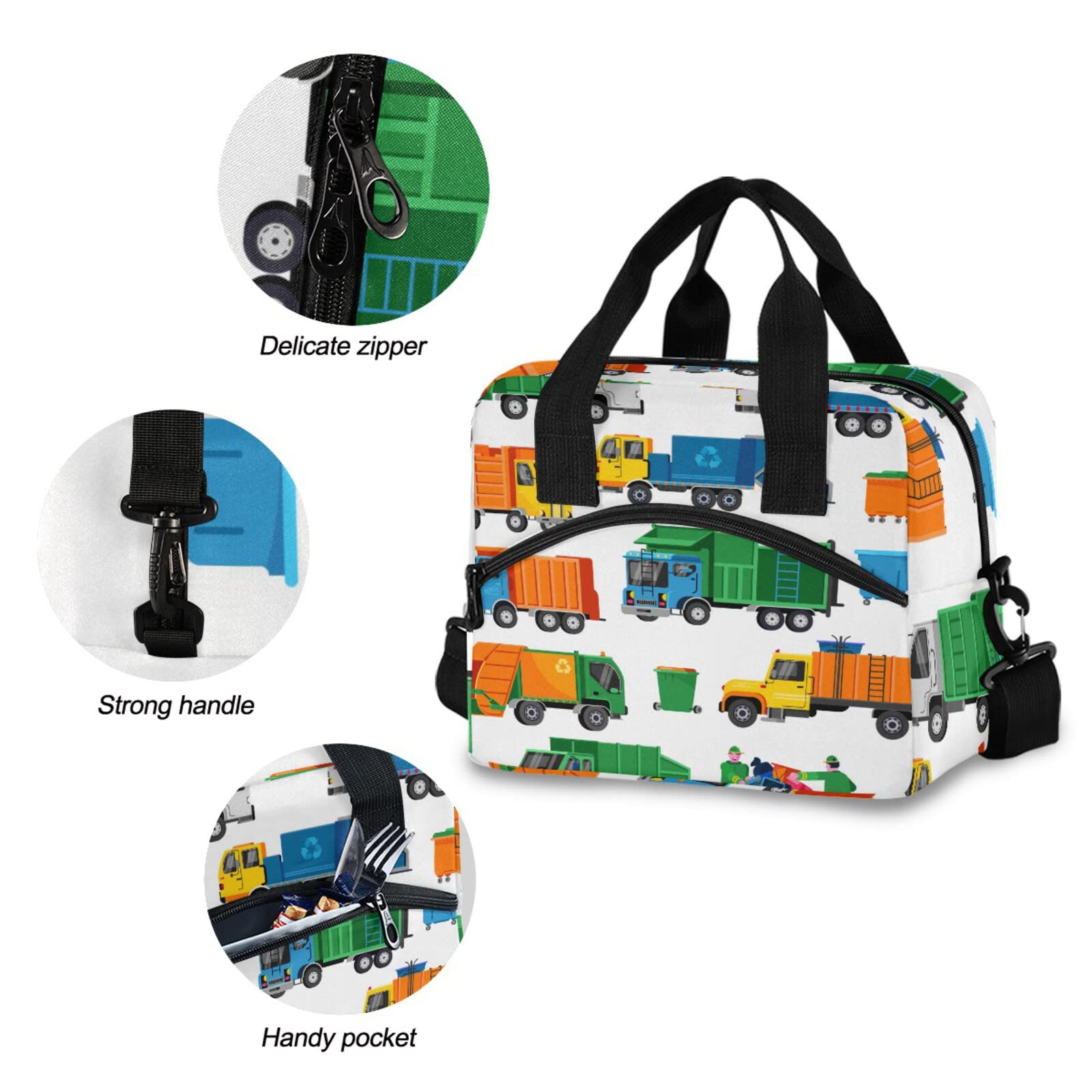 **Insulated Reusable Lunch Bag for Women & Men - Adjustable Shoulder Strap Tote for Work, School & Picnic | CBBYY Garbage Truck Design Lunch Box**    **Perfect for:** Office Commutes, School Lunches, Outdoor Picnics, Travel & Daily Use