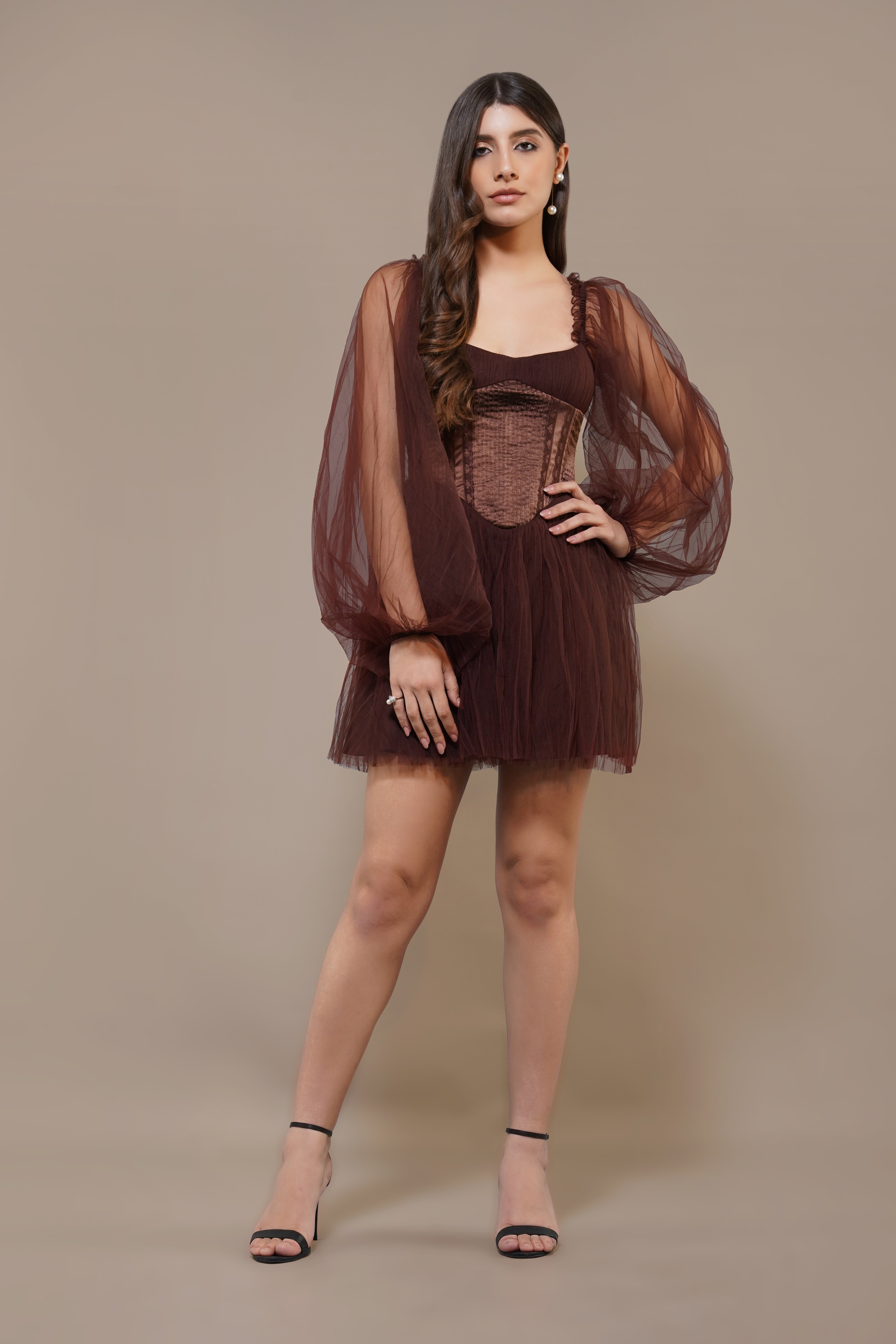 Tara Mini Dress in Coffee Brown - Elegant Women's Short Dress for Casual & Party Wear - Perfect for Date Nights, Cocktail Parties & Summer Outfits